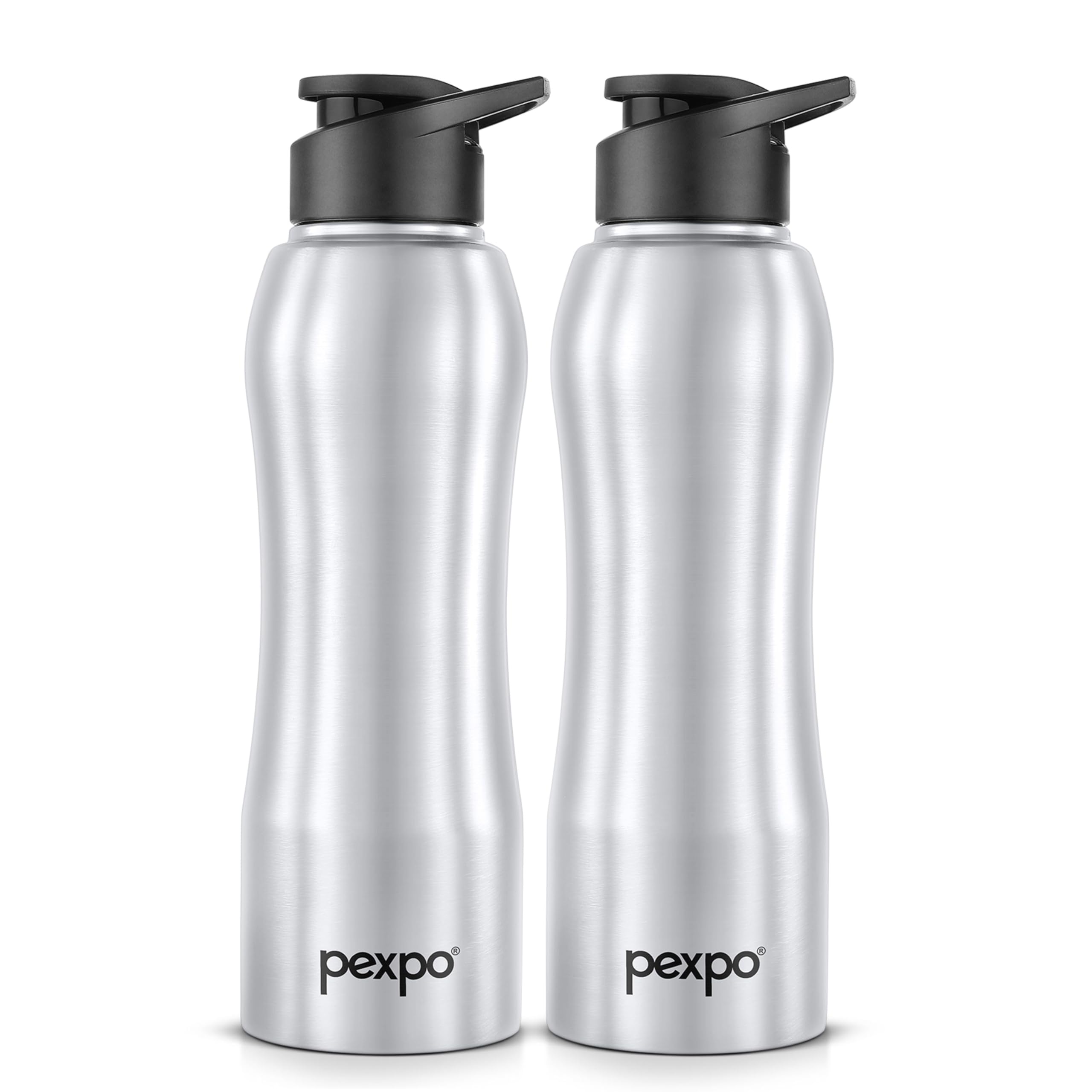 Pexpo Bistro Isi Certified Stainless Steel Fridge Cooling/Sports Sipper Water Bottle 1 Litre, Silver, Pack Of 2|Single Wall|Easy