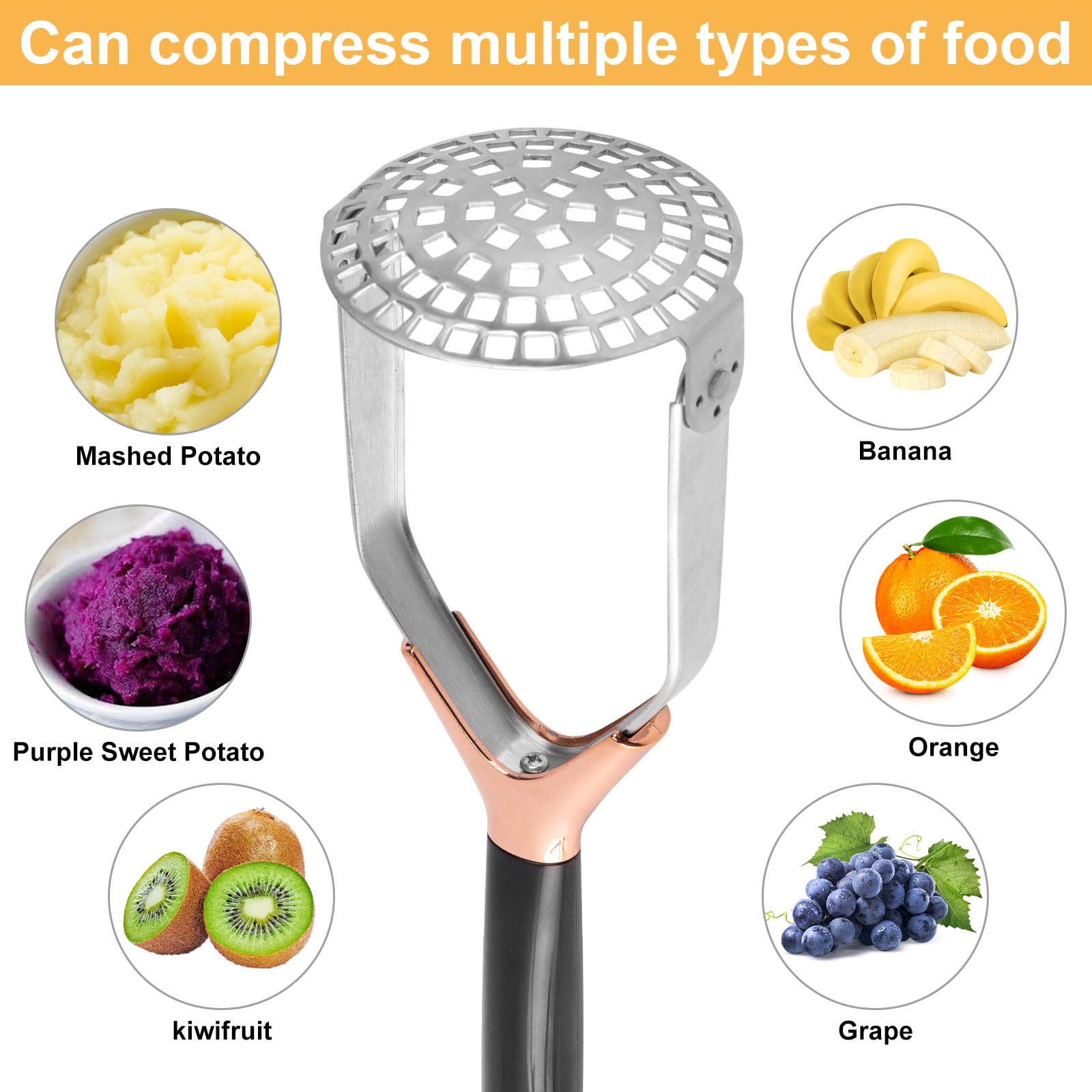 Obsoorth Potato Masher, Folding Stainless Steel Non Stick Non-Slip Mash Potatoes Masher 12 Inch Long Handle Saves Space Heavy Du