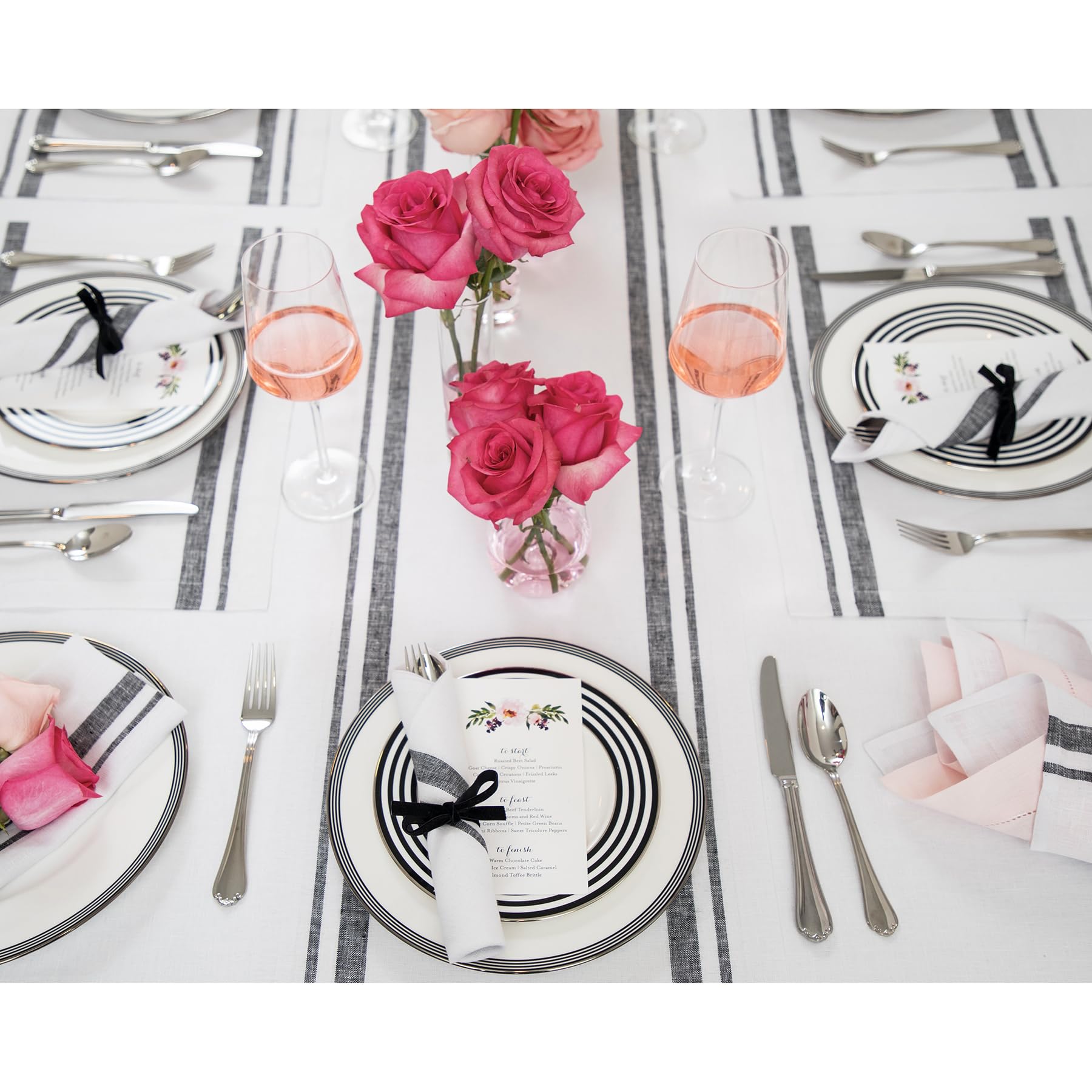 Solino Home Stripe Linen Table Runner 72 Inches Long - 100% Pure Linen Black And White Table Runner 14 X 72 Inch - French Stripe
