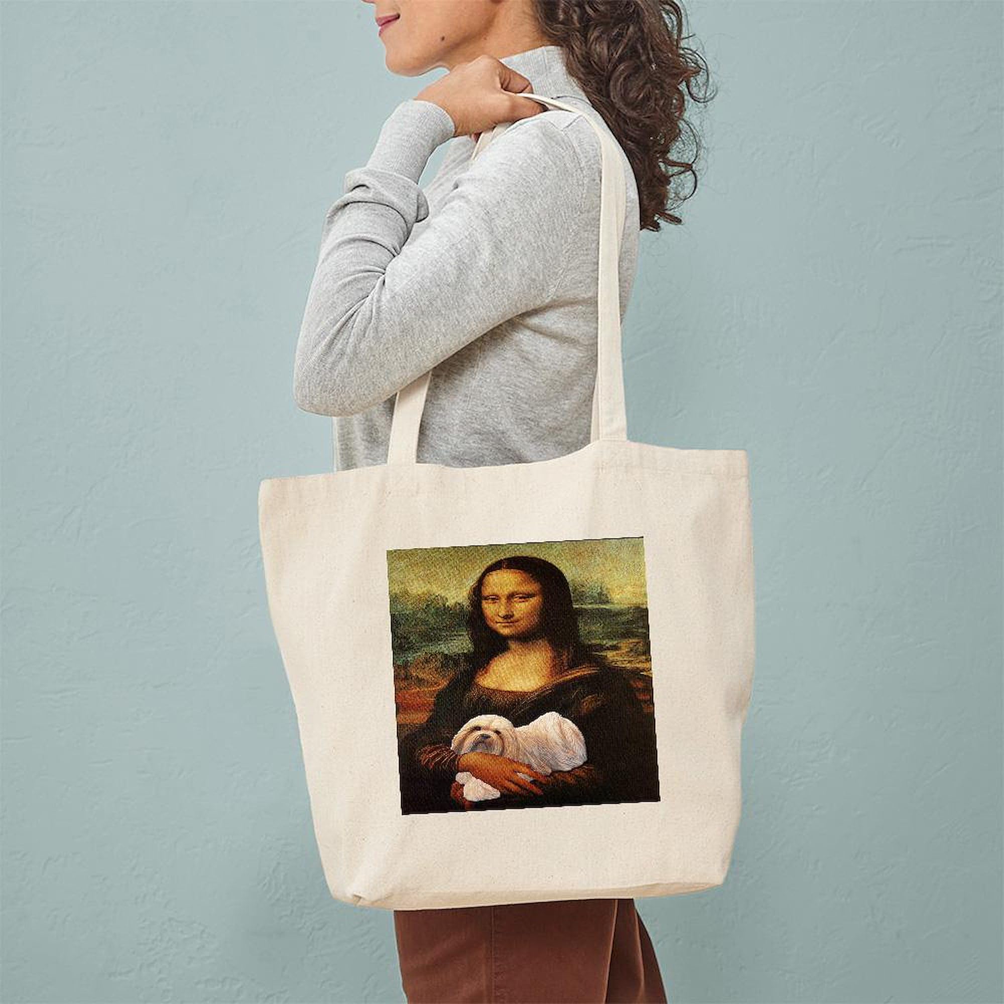 Cafepress Mona Lisa Lhasa! Tote Bag Natural Canvas Tote Bag, Reusable Shopping Bag