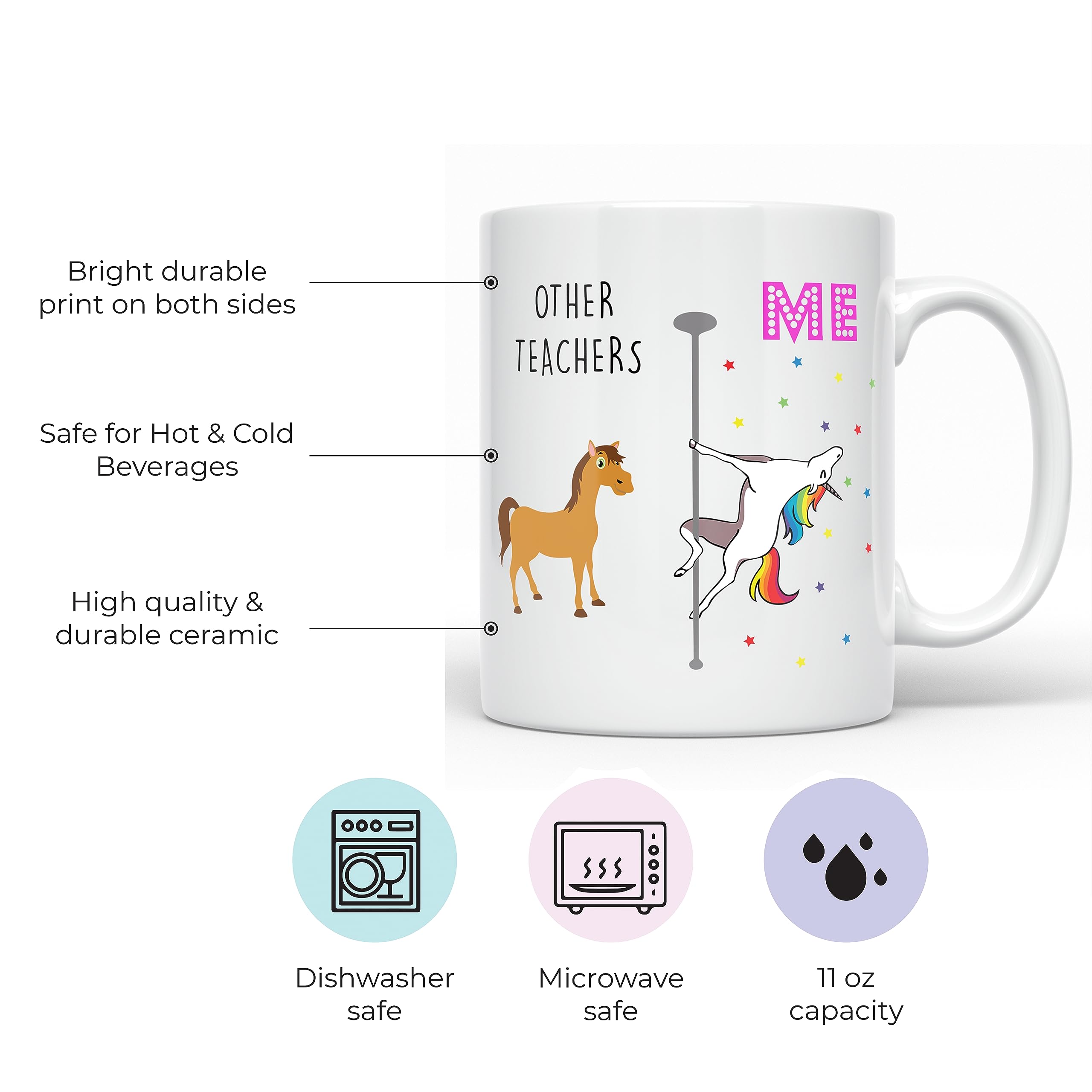 YouNique Designs Teacher Coffee Mug, 11 Ounces, Unicorn Mug, Teacher Gifts for Men and Women (White)