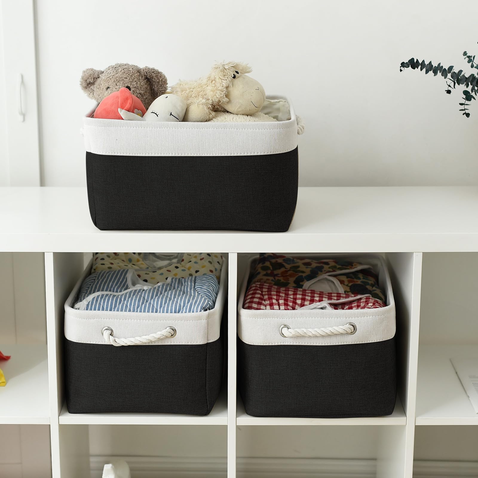 Thewarmhome Storage Basket For Organizing - Large 3 Pack 15.7X11.8X8.3 Inch Collapsible Storage Bin For Shelves With Handles Lau