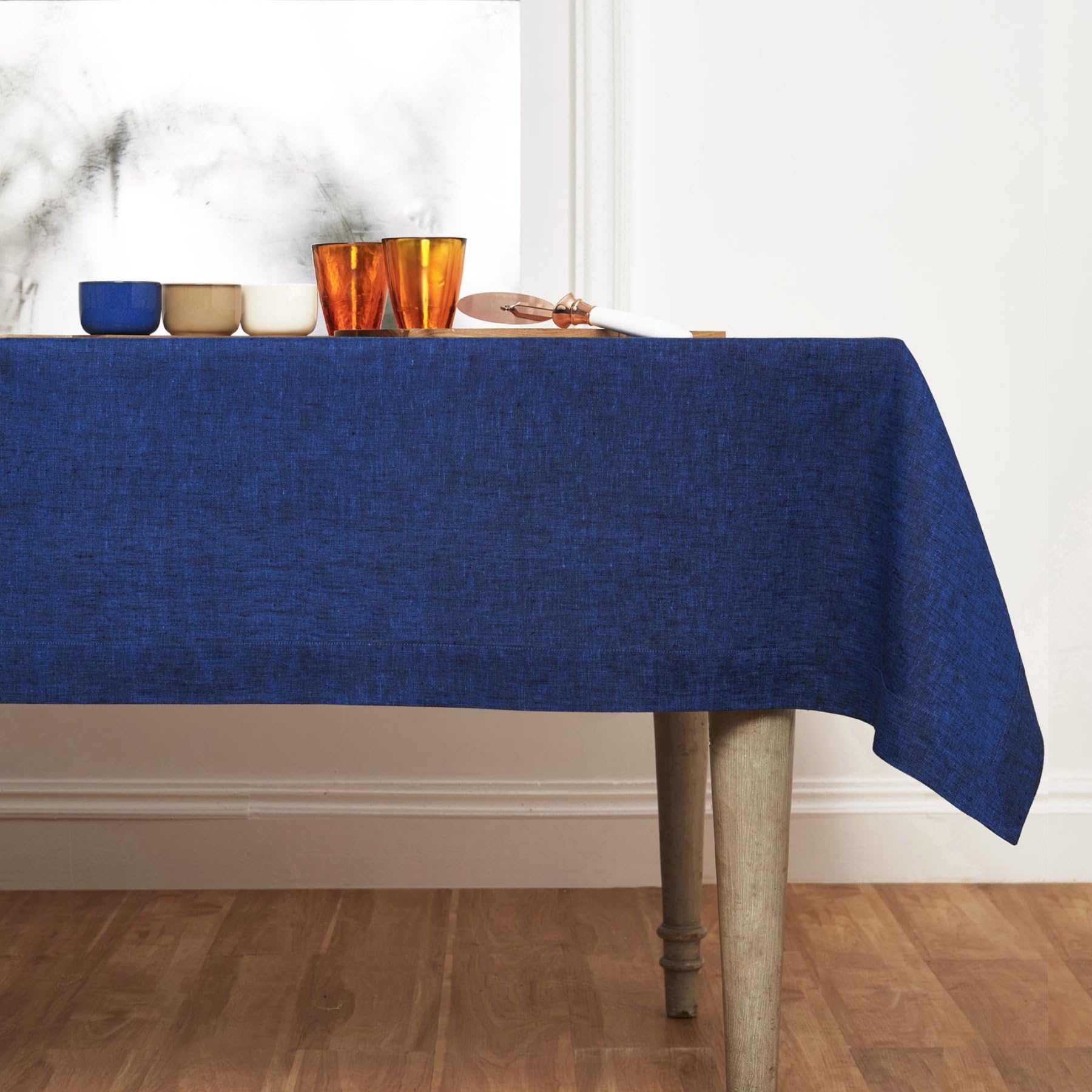 Solino Home Linen Tablecloth 120 '' L X 60 '' W Inch - 100% Pure Linen Royal Blue Tablecloth - Machine Washable Rectangle Tablec