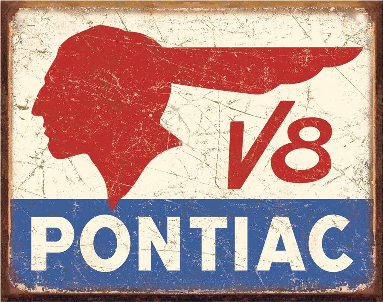 Desperate Enterprises Pontiac V8 Tin Sign - Nostalgic Vintage Metal Wall D  Cor - Made In Usa