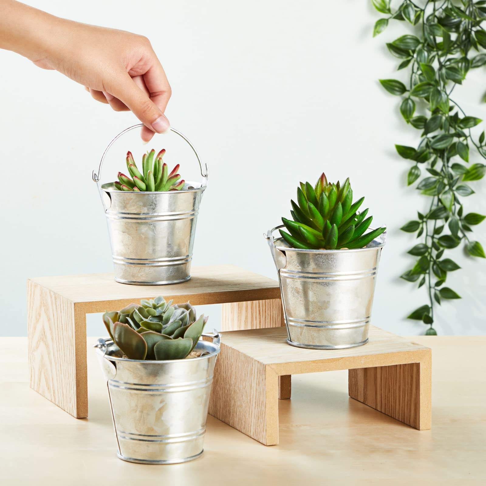 Juvale 6 Pack Small Galvanized Metal Buckets With Handles, Mini Tin Pails For Party Favors, Succulents, Rustic Home Decor (3 In)