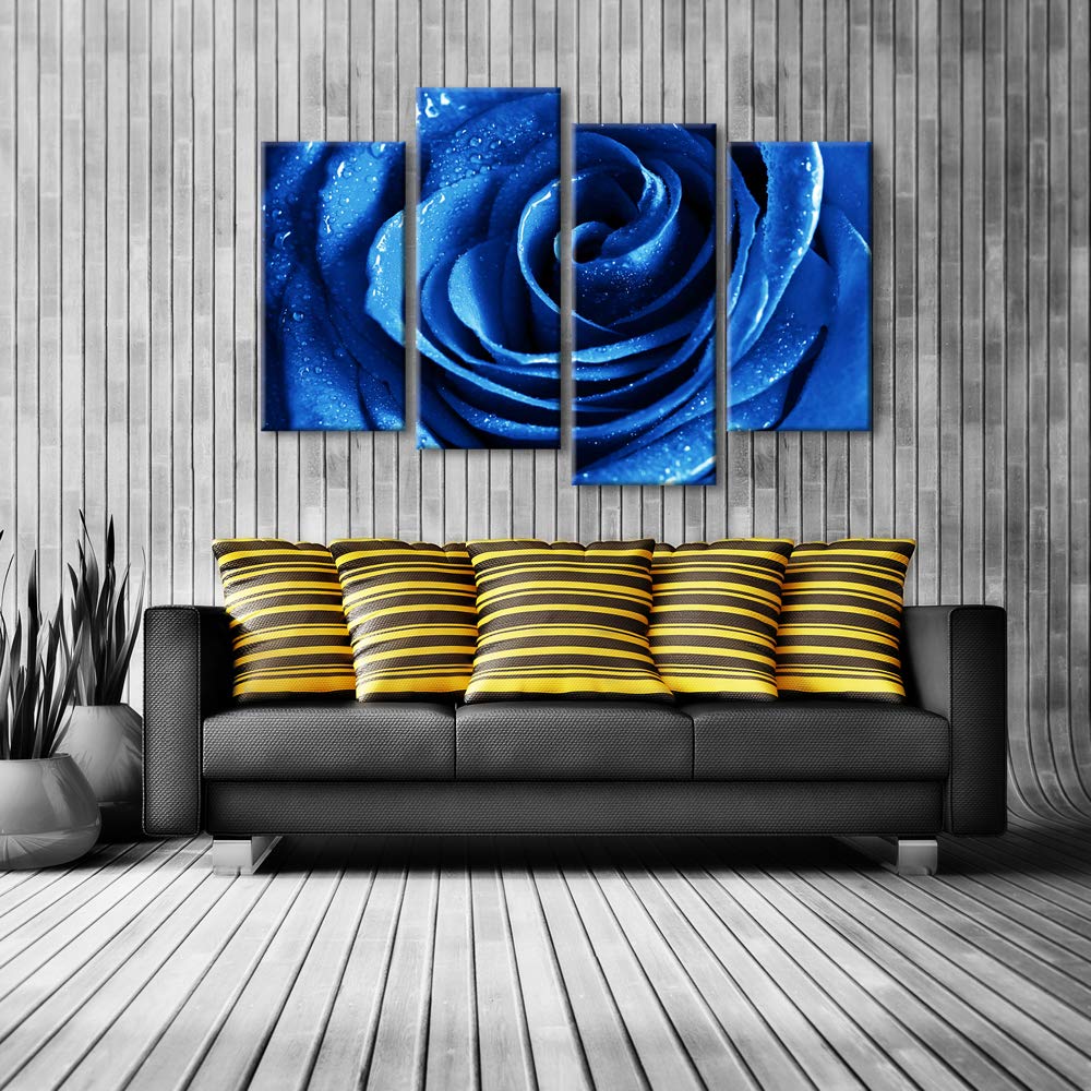Wieco Art Blue Rose Canvas Prints Wall Art Abstract Romantic Flower Pictures Paintings For Living Room Bedroom Decorations Wall