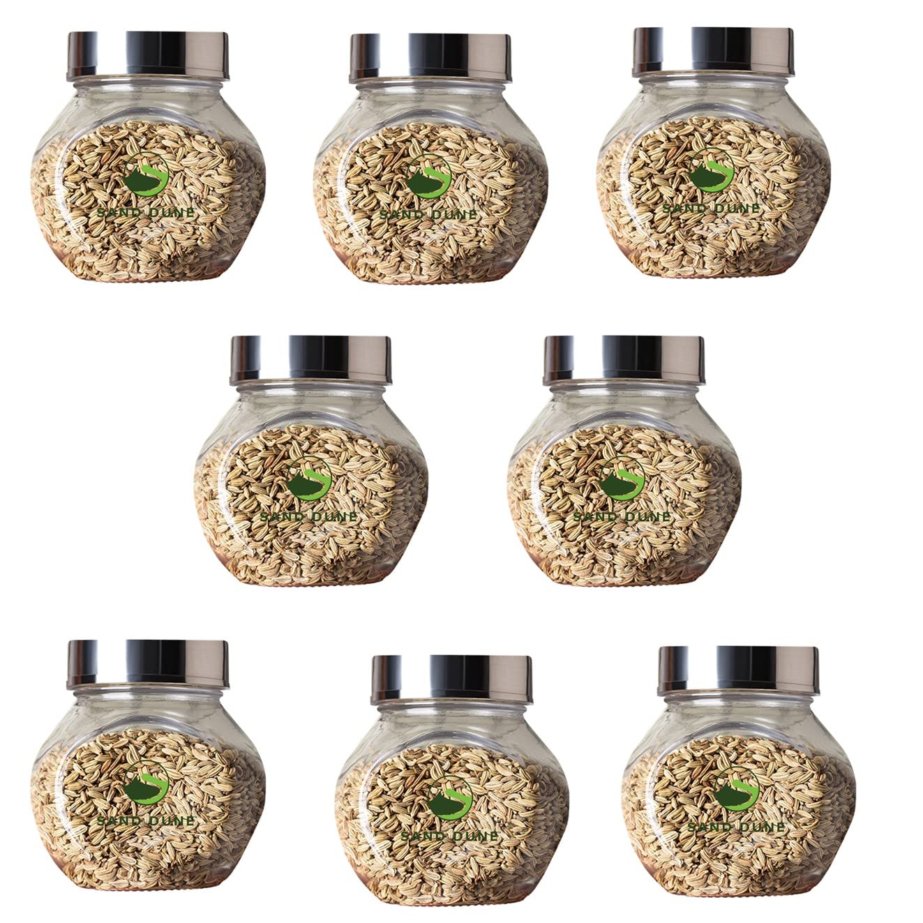 Sand Dune Set Of 8, 200 Ml Each Storage Glass Jar Steel Cap, Transparent | Bpa Free | Storage Jar Containers/Barni For Kitchen F
