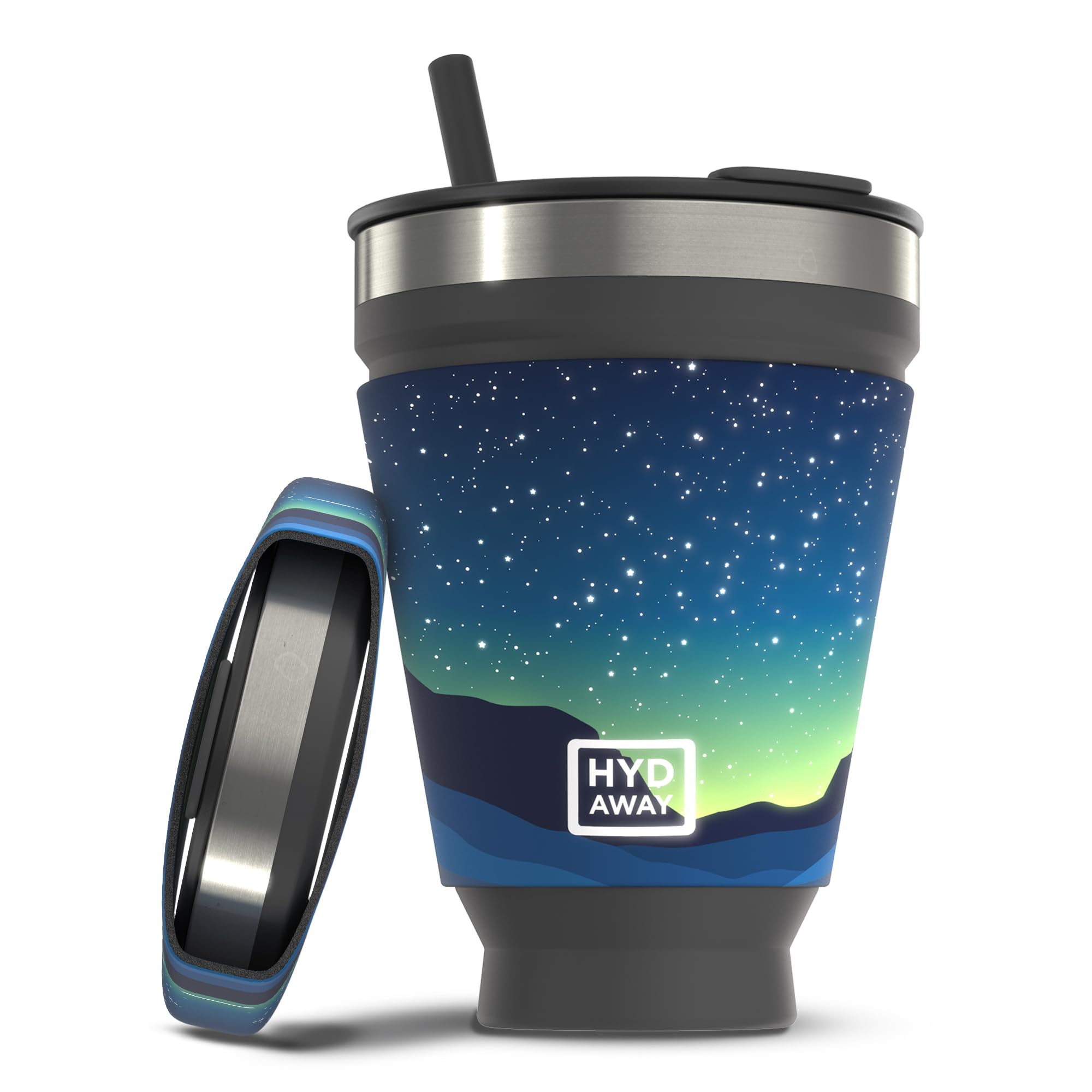 HYDAWAY 16oz Collapsible Tumbler - Collapsible Insulated Drink Tumbler - Silicone Travel Cup with Lid & Sleeve - Perfect for Cof