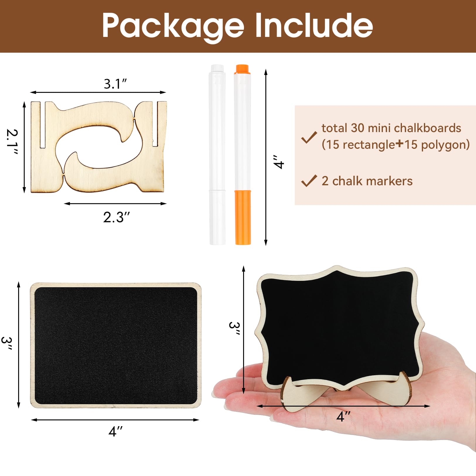 MOWPOG 30 Pack Mini Wooden Chalkboard Signs with Easel Stand, Reusable, Zero Residue Food Labels for Buffet, Wedding, Place Card