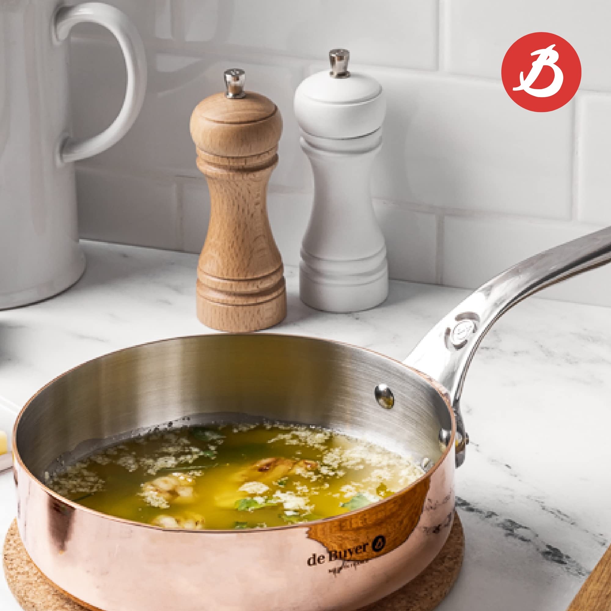 De Buyer Java Salt Mill, Matte White - 10    - Stainless Steel & Beechwood - Includes Knob To Adjust Grind Size - Corrosion Resi