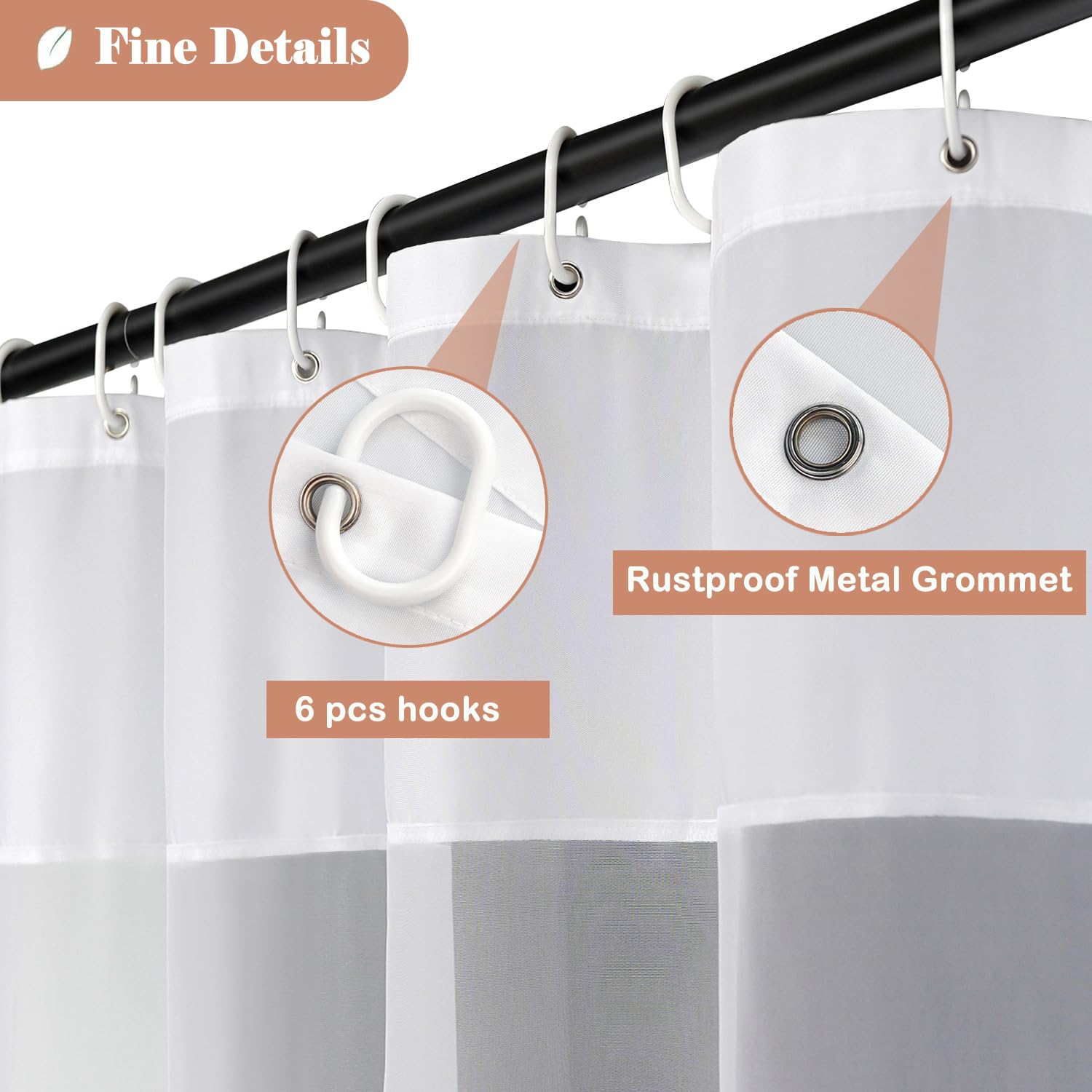 UFRIDAY Small Size 36x72 Inch Shower Curtain with Thin Mesh  Durable Fabric Bathroom Curtain with Hooks  Water Repellent White