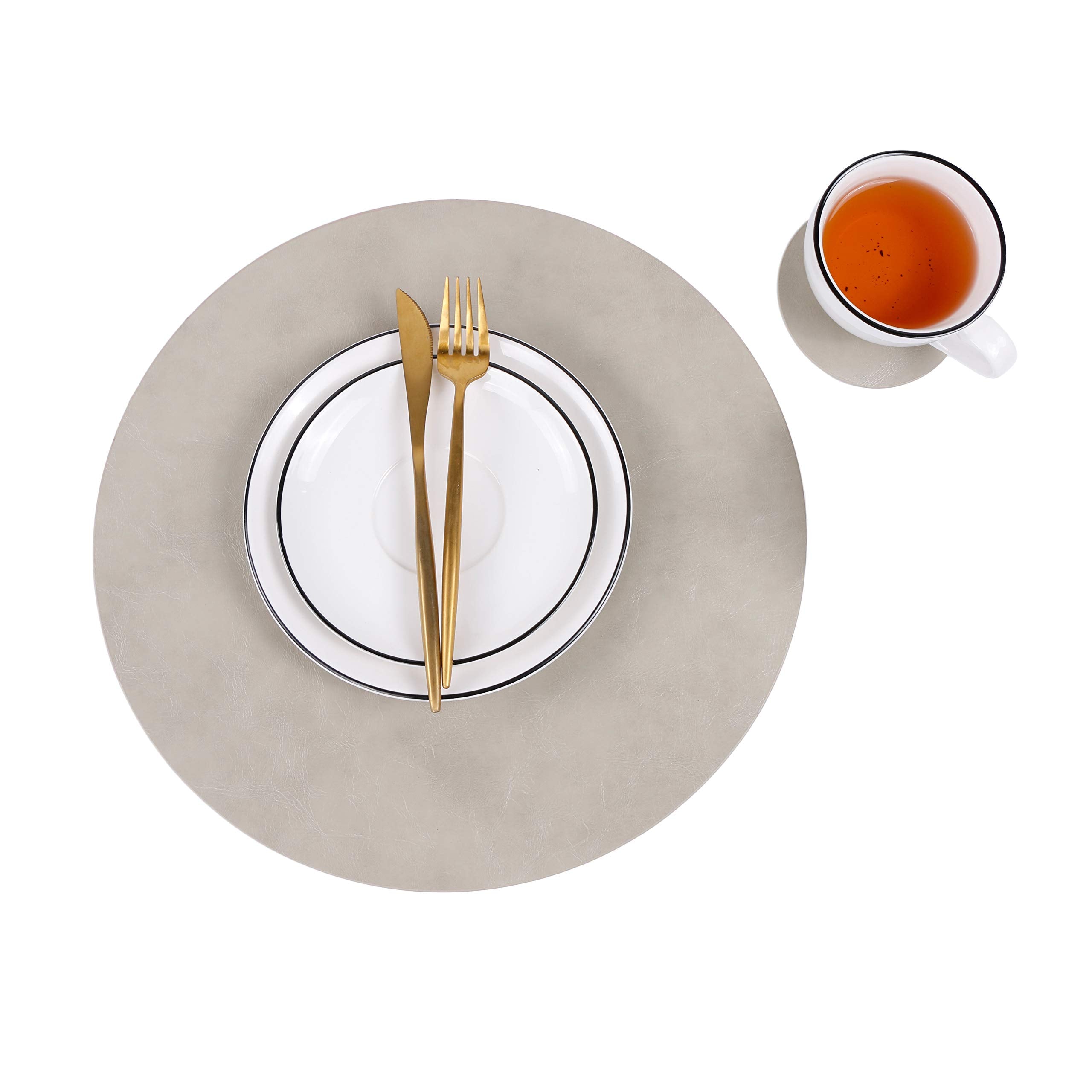 Set Of 8 Faux Leather Round Placemats And Coasters, Coffee Mats Kitchen Table Mats, Waterproof, Easy To Clean, For Kitchen Dinin