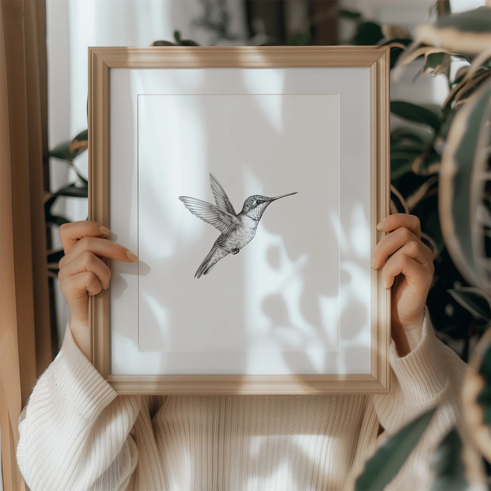 Uniro Vintage Wall Art Prints Farmhouse Decor Hummingbird Sketch Canvas Oil Painting Black And White Bird Neutral Vintage Artwor
