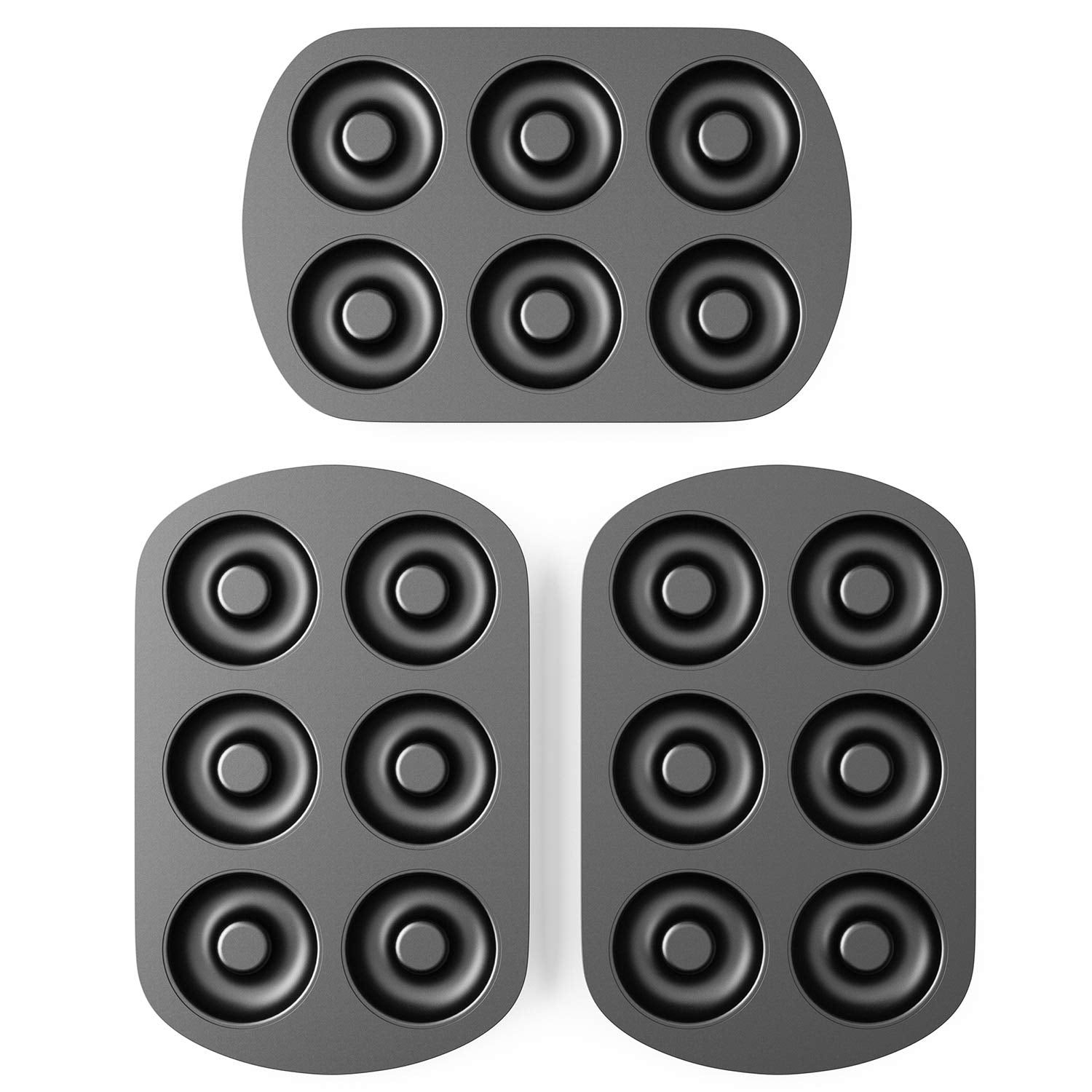 Tiawudi Non-Stick 6-Cavity Donut Baking Pans, Makes Individual Full-Sized 3 1/4'' Donuts, Set Of 3