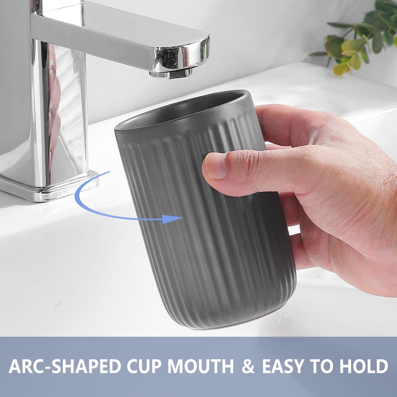 BSDISP Grey Ceramic Toothbrush Holders Set - 2pcs Bathroom Tumbler Cups for Toothpaste, Reusable Counter Organizer