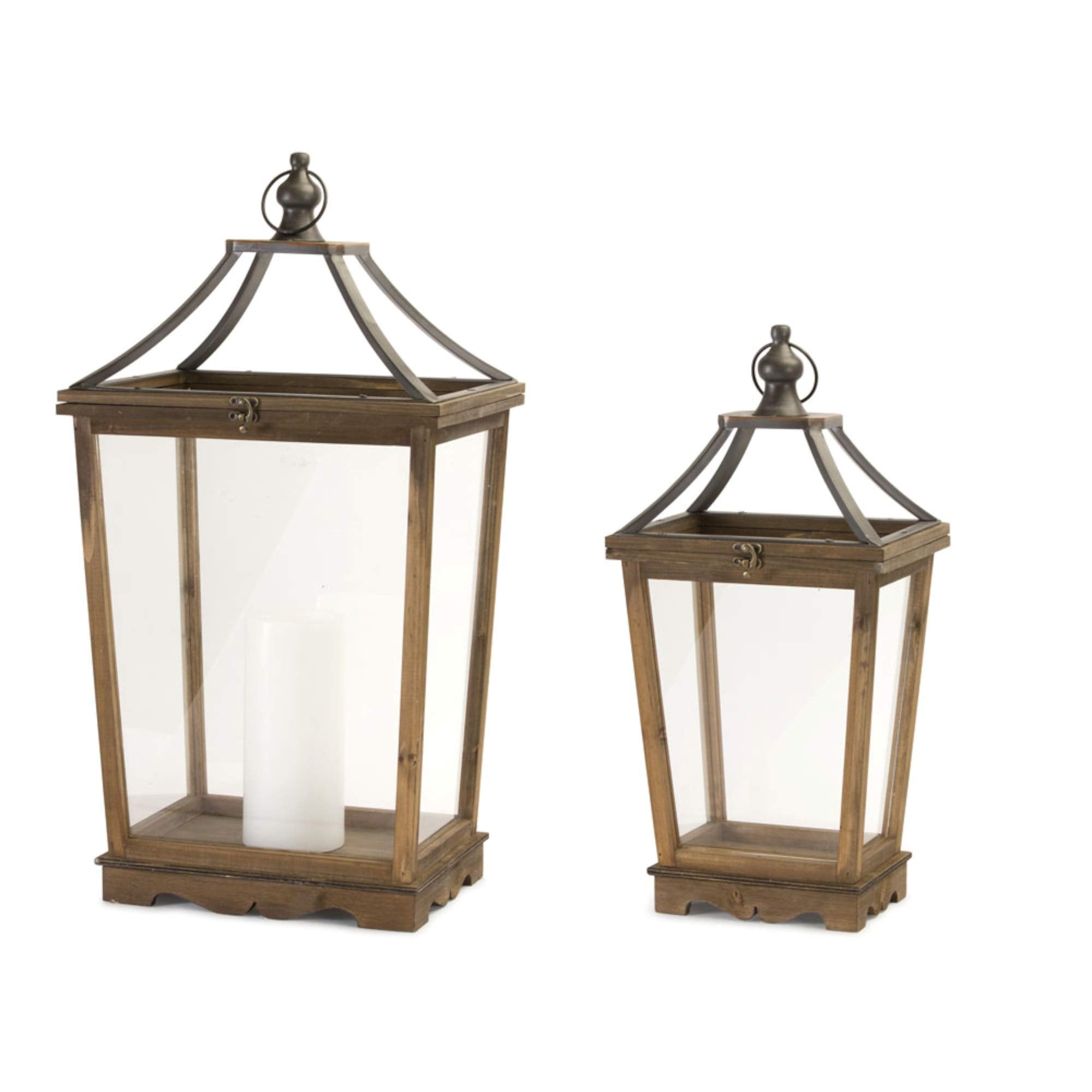 Set of 2 Brown and Clear Contemporary Lantern Tabletop Decors 30.5