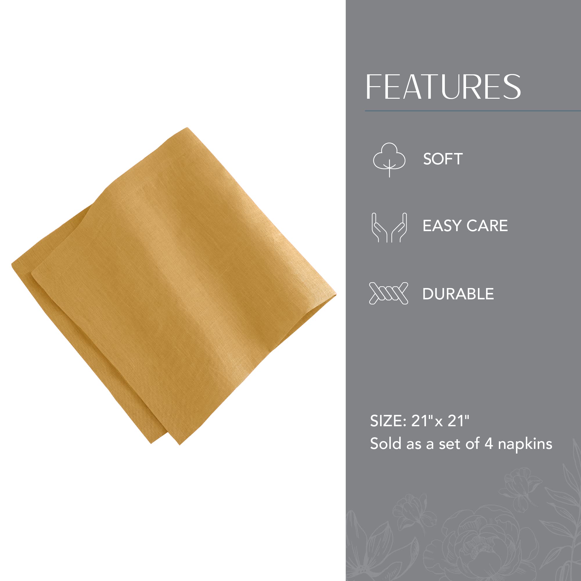 Elrene Home Fashions Villeroy & Boch La Classica Luxury Linen Fabric Napkin (Set Of 4), 21''X21'', Antique Gold