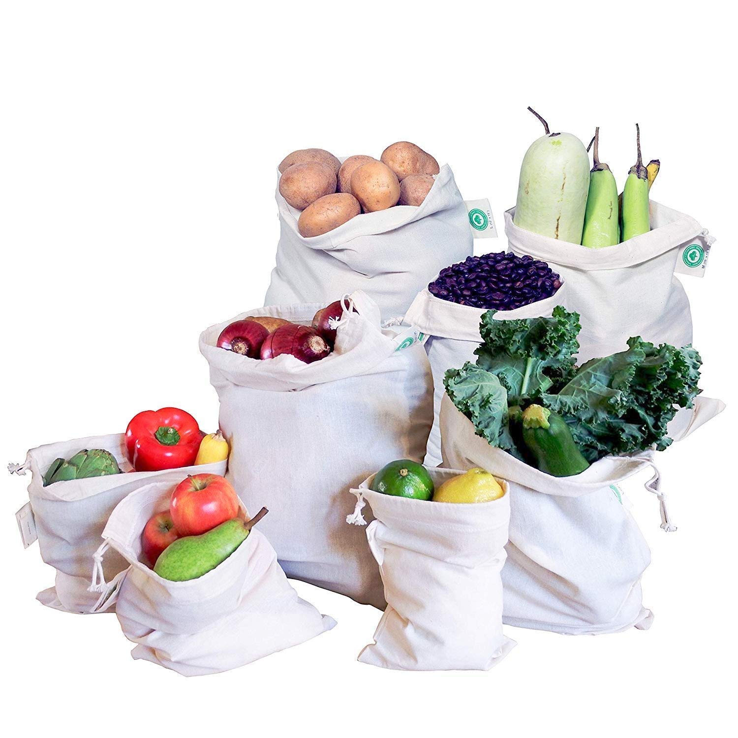 Reusable Cloth Produce Bags - Organic Cotton Cloth Vegetable Bags - Reusable Bulk Sacks for Grocery and Produce - Flour Sack Cot