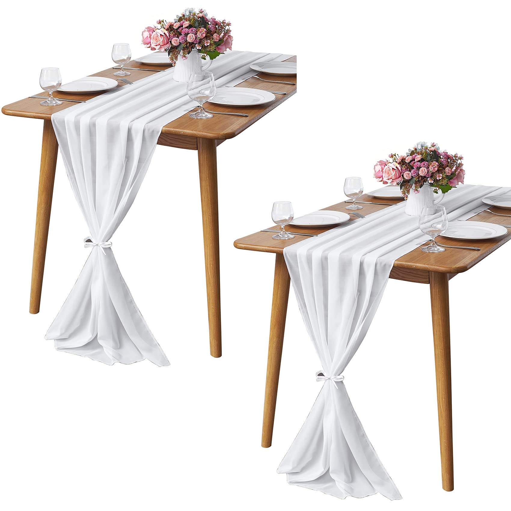 2 Pack 10Ft White Chiffon Table Runner Sheer 29X120 Inch For Romantic Wedding Decor Bridal & Baby Shower Birthday Rustic Party D
