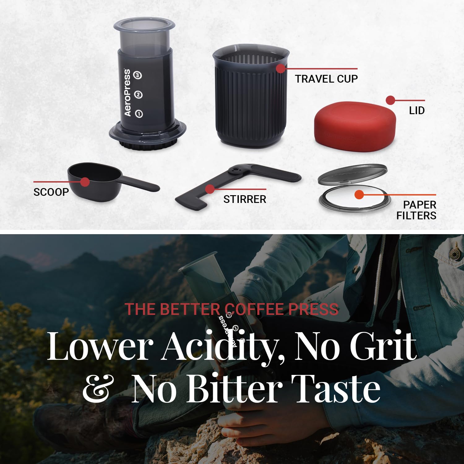 Aeropress Go Travel Coffee Press Kit - 3 In 1 Brew Method Combines French Press, Pourover, Espresso - Full Bodied Coffee Without