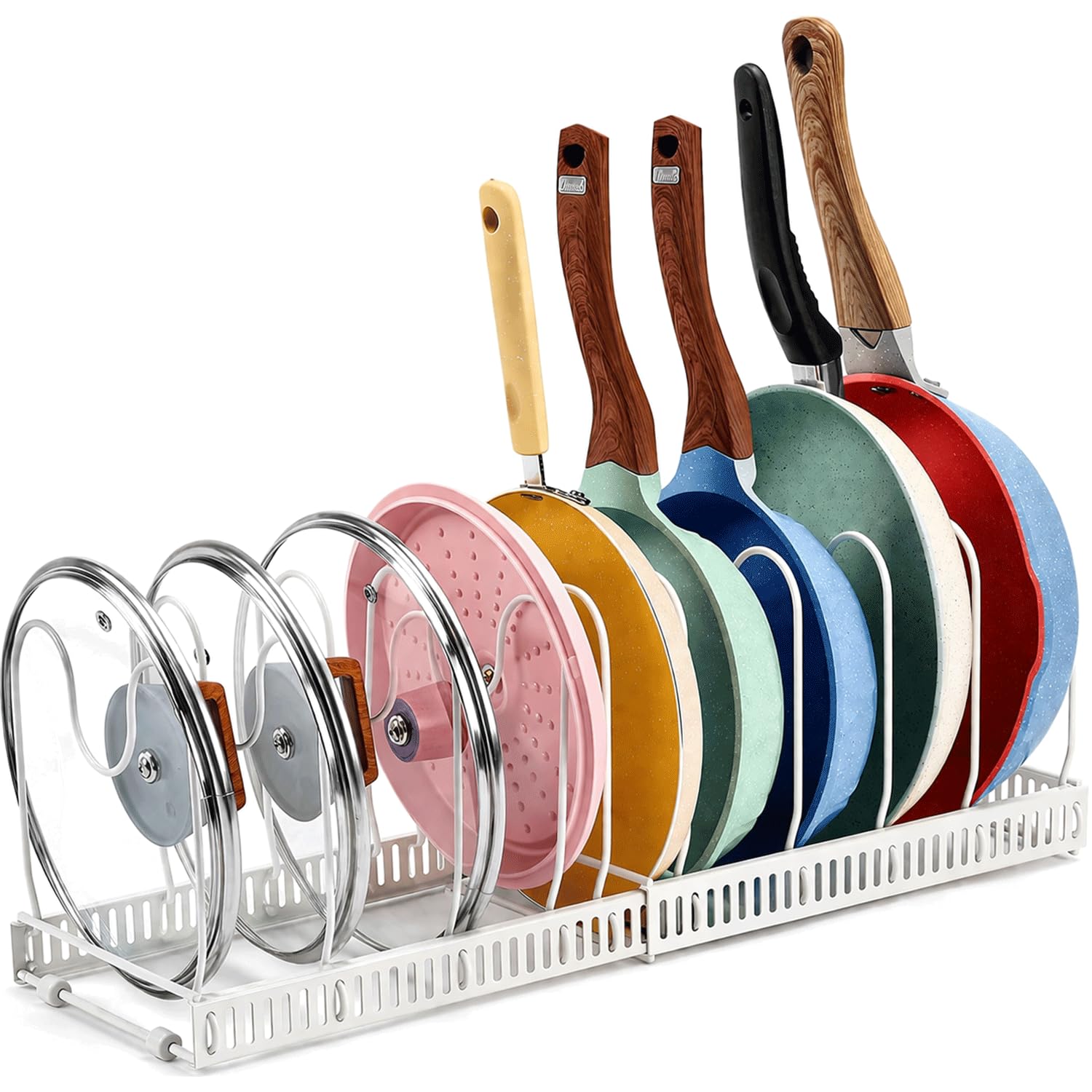 Homedell Pots and Pans Organizer for Kitchen Cabinet, Expandable 12.6 to 22.4, 13 Dividers Cookware Rack, Heavy Duty Pan & Lid