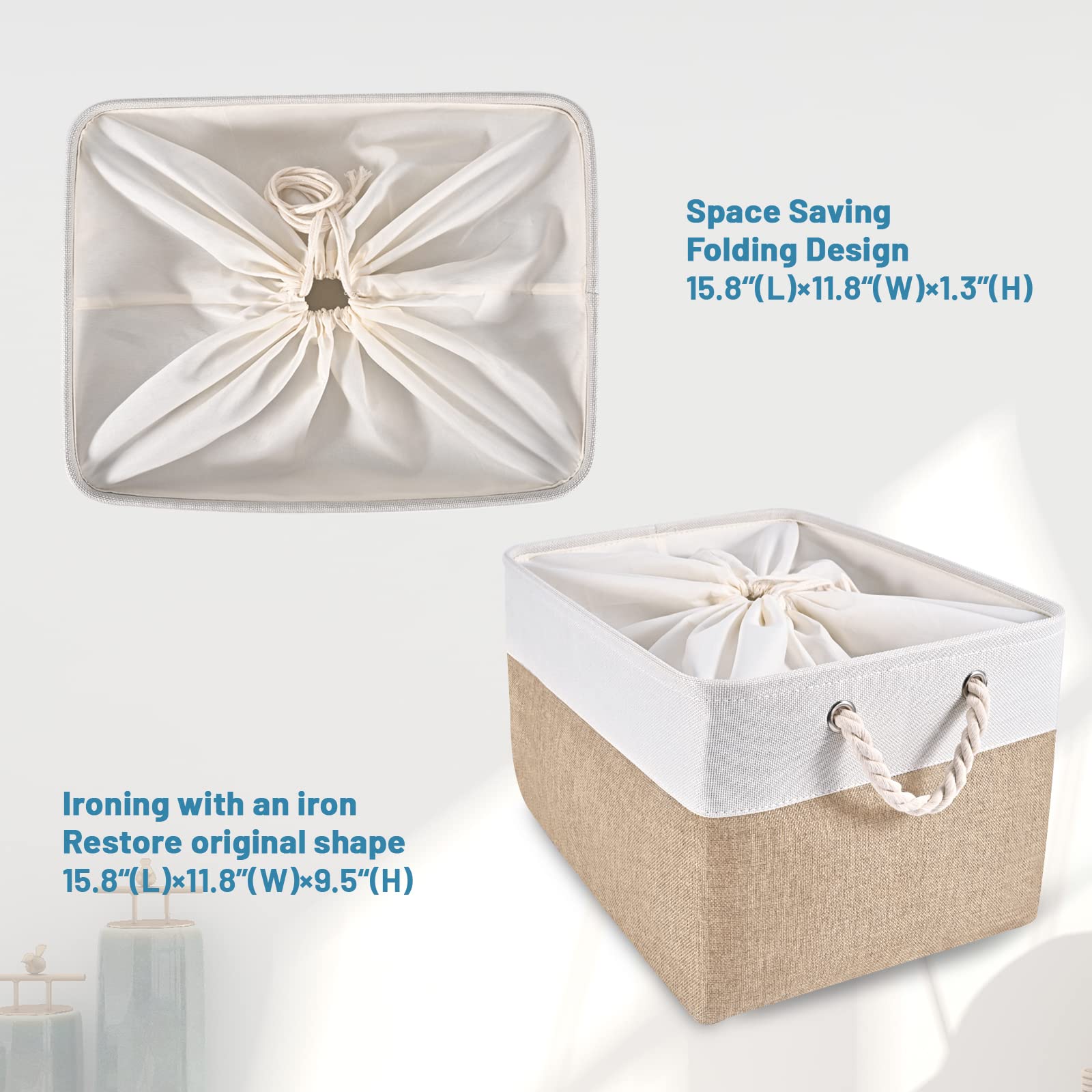 Hodo Home Fabric Storage Bin With Drawstring Closure And 2 Bold Handles, Collapsible Large Canvas Storage Baskets For Organizing