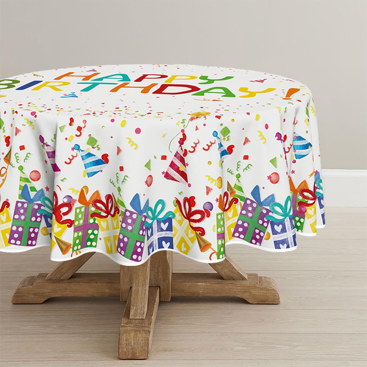 Horaldaily Birthday Round Tablecloth 70  70 Inch Round, Happy Birthday Balloon Washable Table Cover For Party Picnic Dinner Deco