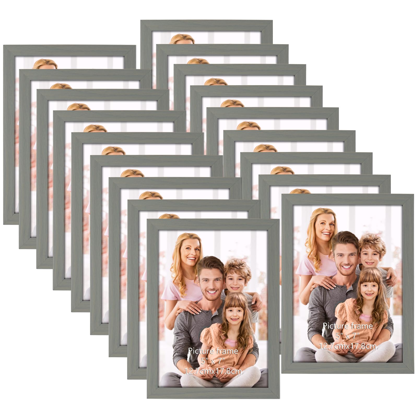 WIFTREY Grey 5x7 Picture Frame Set of 18, 5 x 7 Photo Frames Bulk for Wall Hanging or Tabletop Display