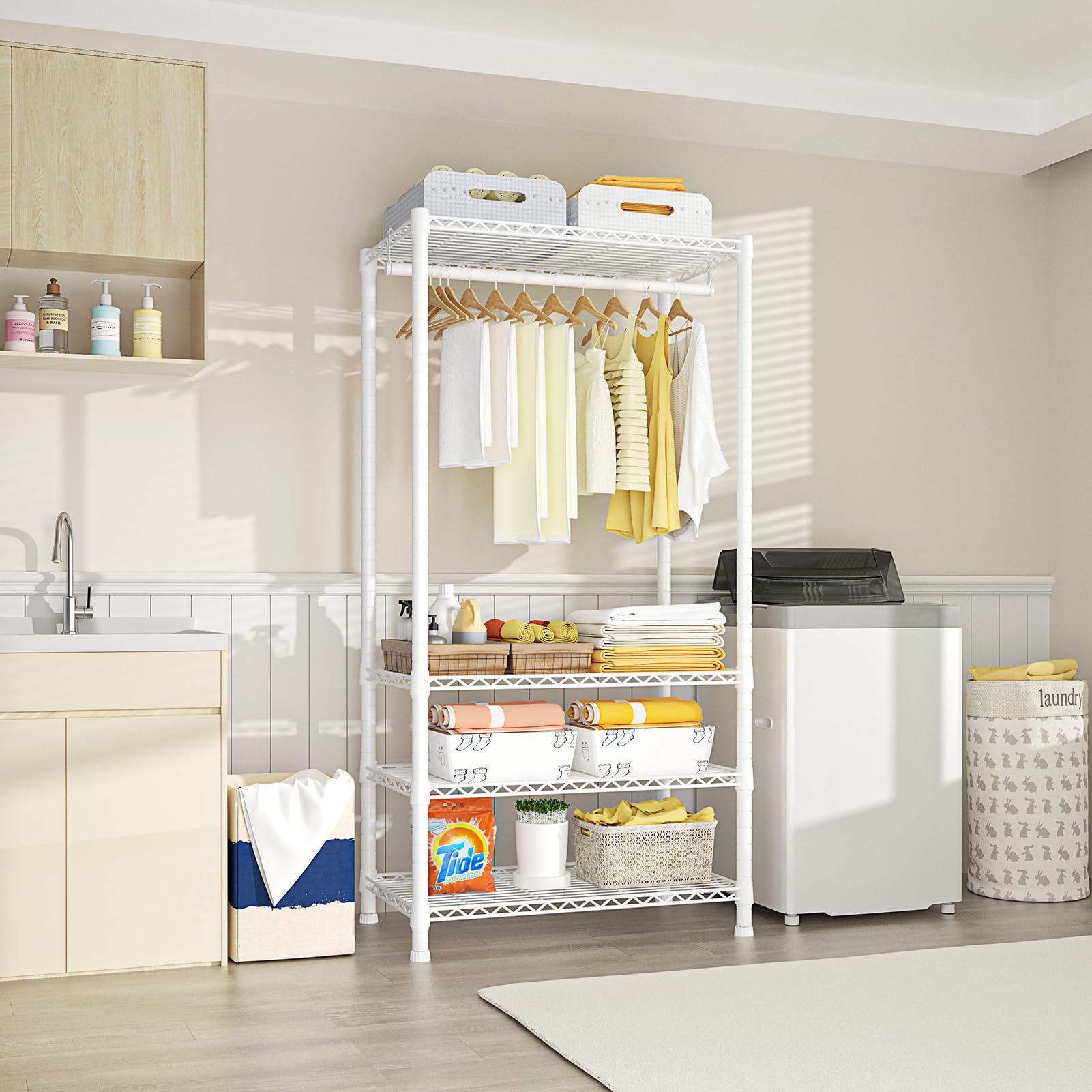 Ulif H2 Heavy-Duty Portable Closets, 4-Tier Freestanding Garment Rack Suit For Small Space And Corner, Closet Organizer System P