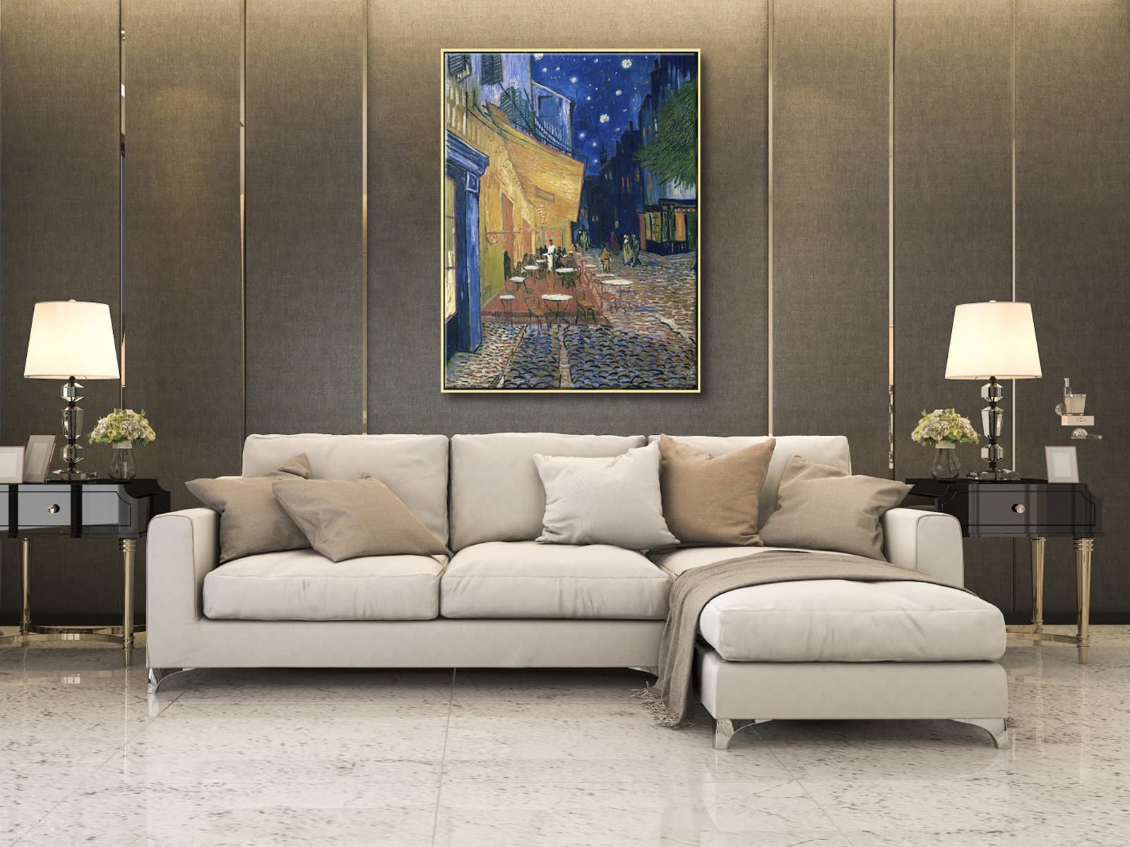 Wieco Art Large Framed Art Canvas Prints Of Cafe Terrace At Night Canvas Prints Wall Art By Van Gogh Paintings Reproduction Abst