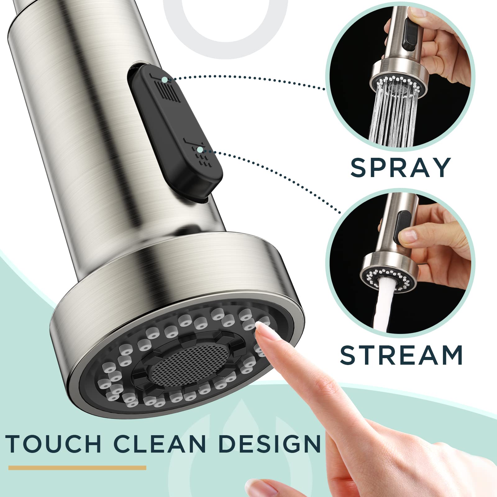 FORIOUS Kitchen Faucet with Pull Down Sprayer  Commercial Spring Kitchen Sink Faucet with Pull Out Sprayer  Single Handle Kitchen faucets with Deck Plate  Brush Nickel