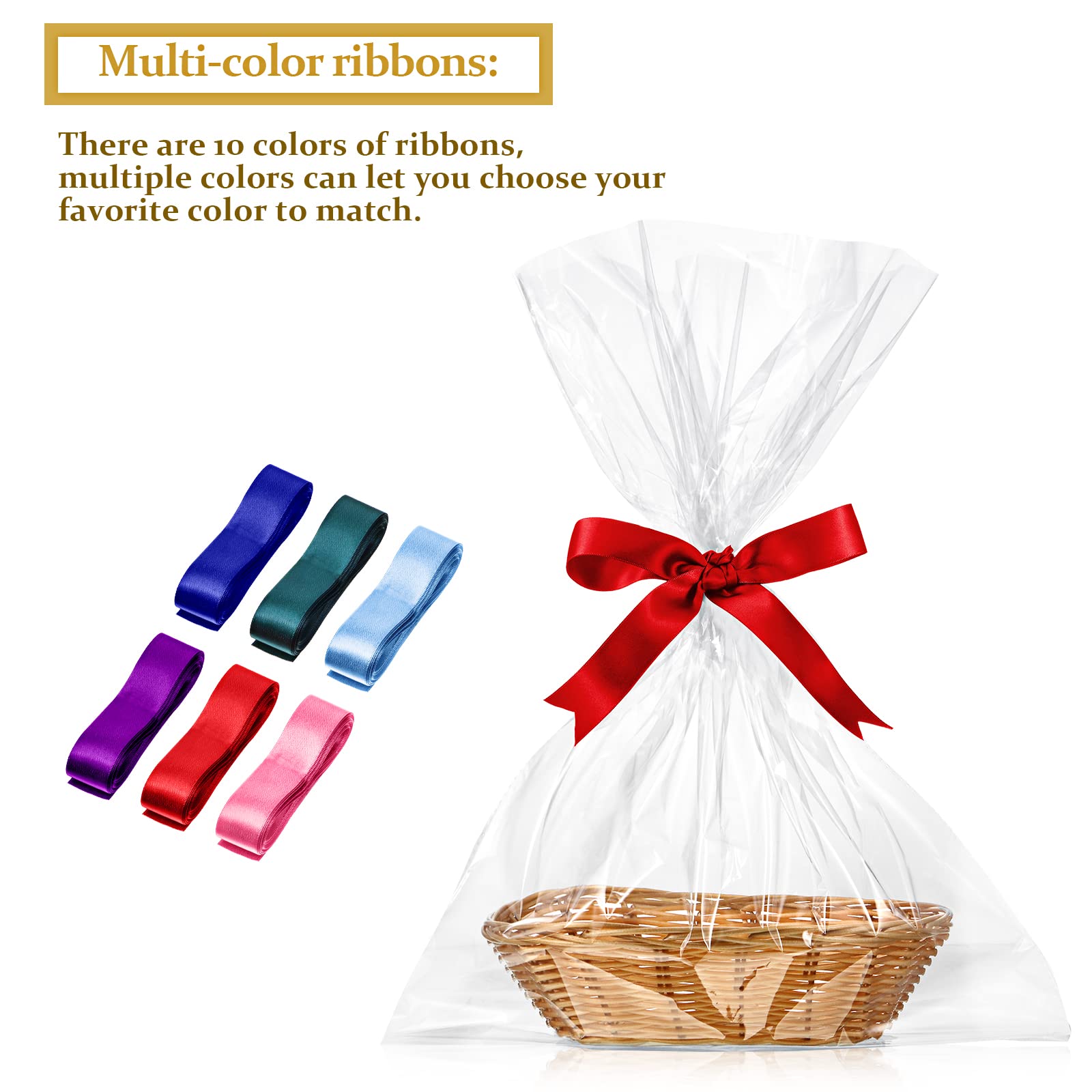 12 Pieces Oval Basket Food Storage Basket Woven Empty Basket Fruit Basket Gift Baskets With 6 Rolls Colorful Ribbons And 30 Clea