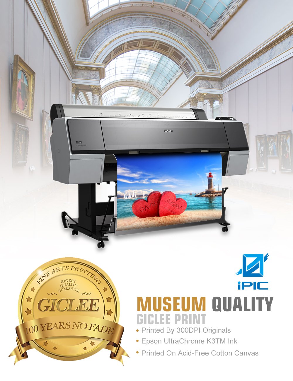 Ipic - Beach Lovers, Personalized Artwork With Names And Date On, Customized Gift For Anniversary,Wedding,Birthday And Holidays.