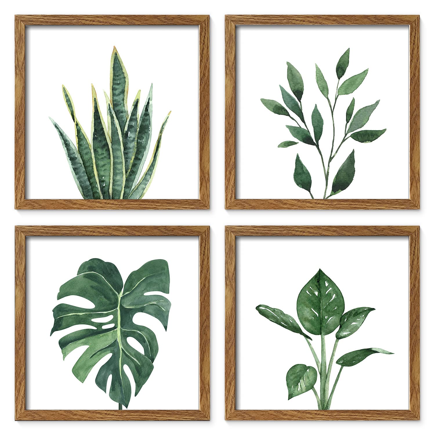 ArtbyHannah Framed Bathroom Wall Art Set of 4 for Botanical Wall Decor Green Plant Picture Frame Collage Set for Home Living Roo