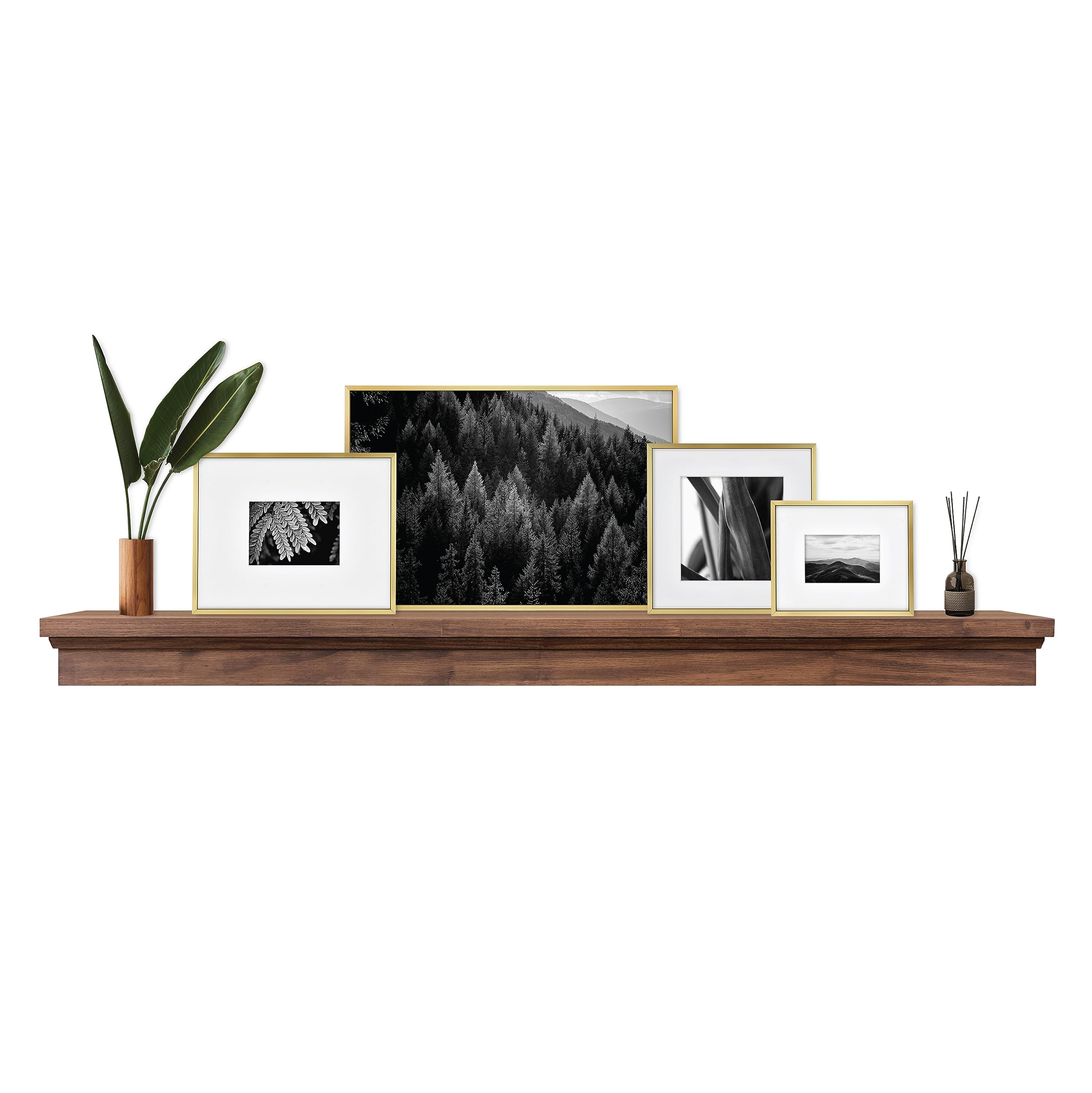 MCS 72-Inch Mantel, Master & Co Walnut Woodgrain Finish Solid Wood Floating Fireplace Mantel, Long Floating Shelf for Livingroom