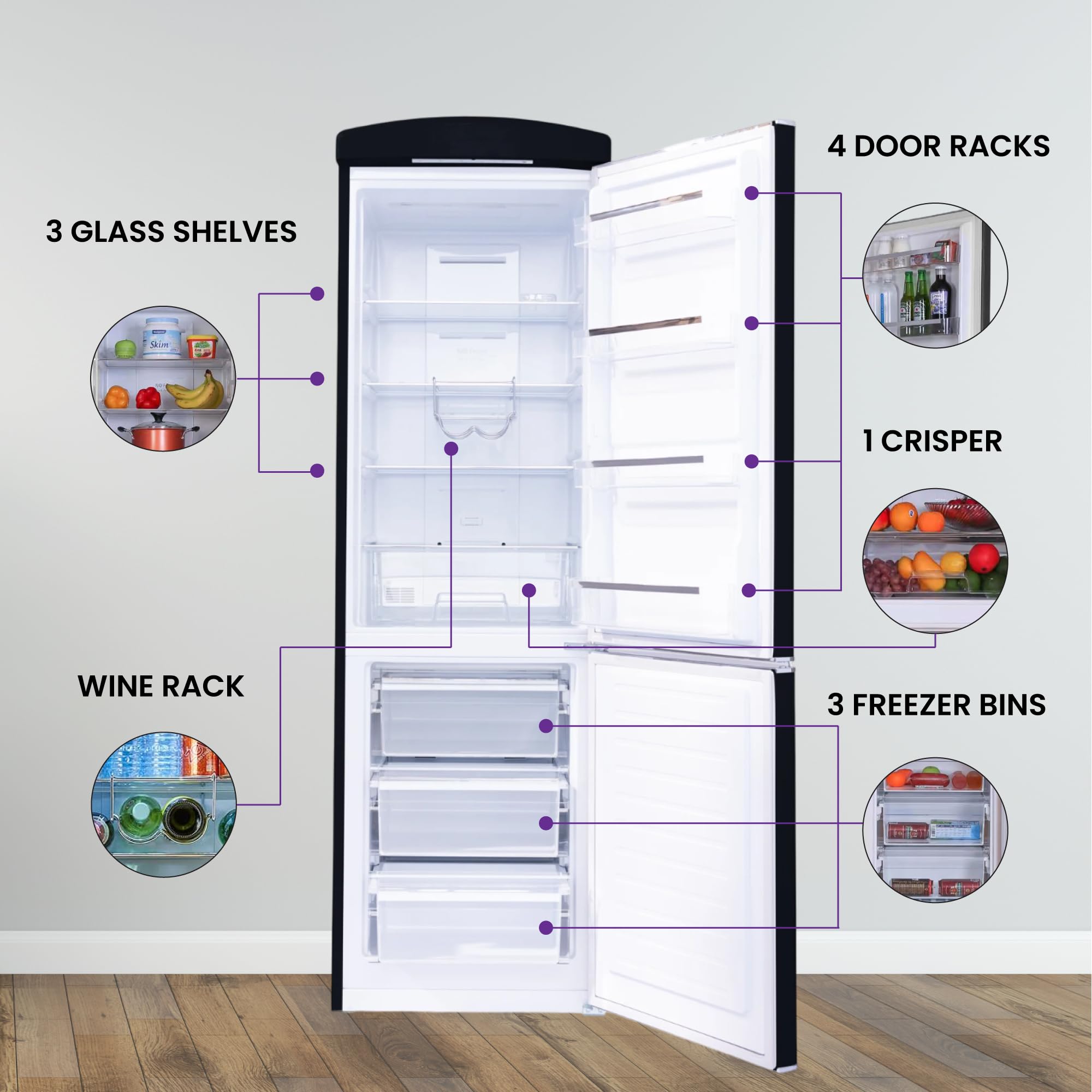 1Conserv 24In Retro Bottom Mount 11Cf Refrigerator Fast Freeze 110V In Black