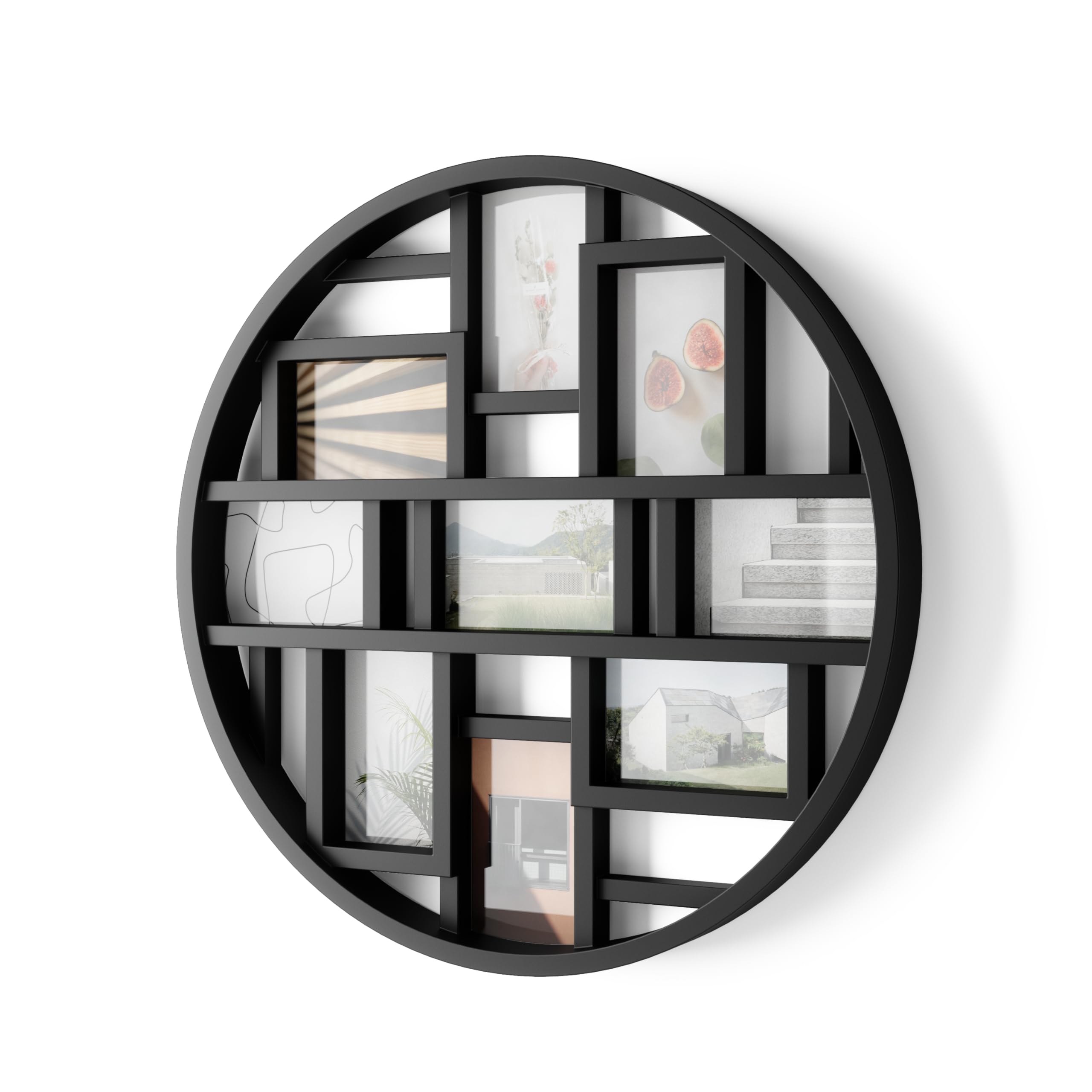 Umbra Luna Collage Picture Frame Holds Nine 4x6 Photos, Large 22-Inch Diameter, Black