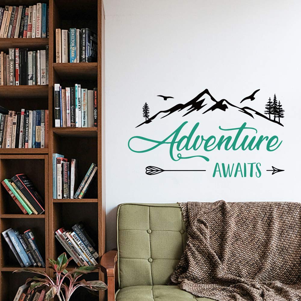 Funny Adventure Awaits Outdoors Hiking Camping Mountains Travel Vinyl Wall Art Decal Sticker, Family Home Decor Removable Vinyl,