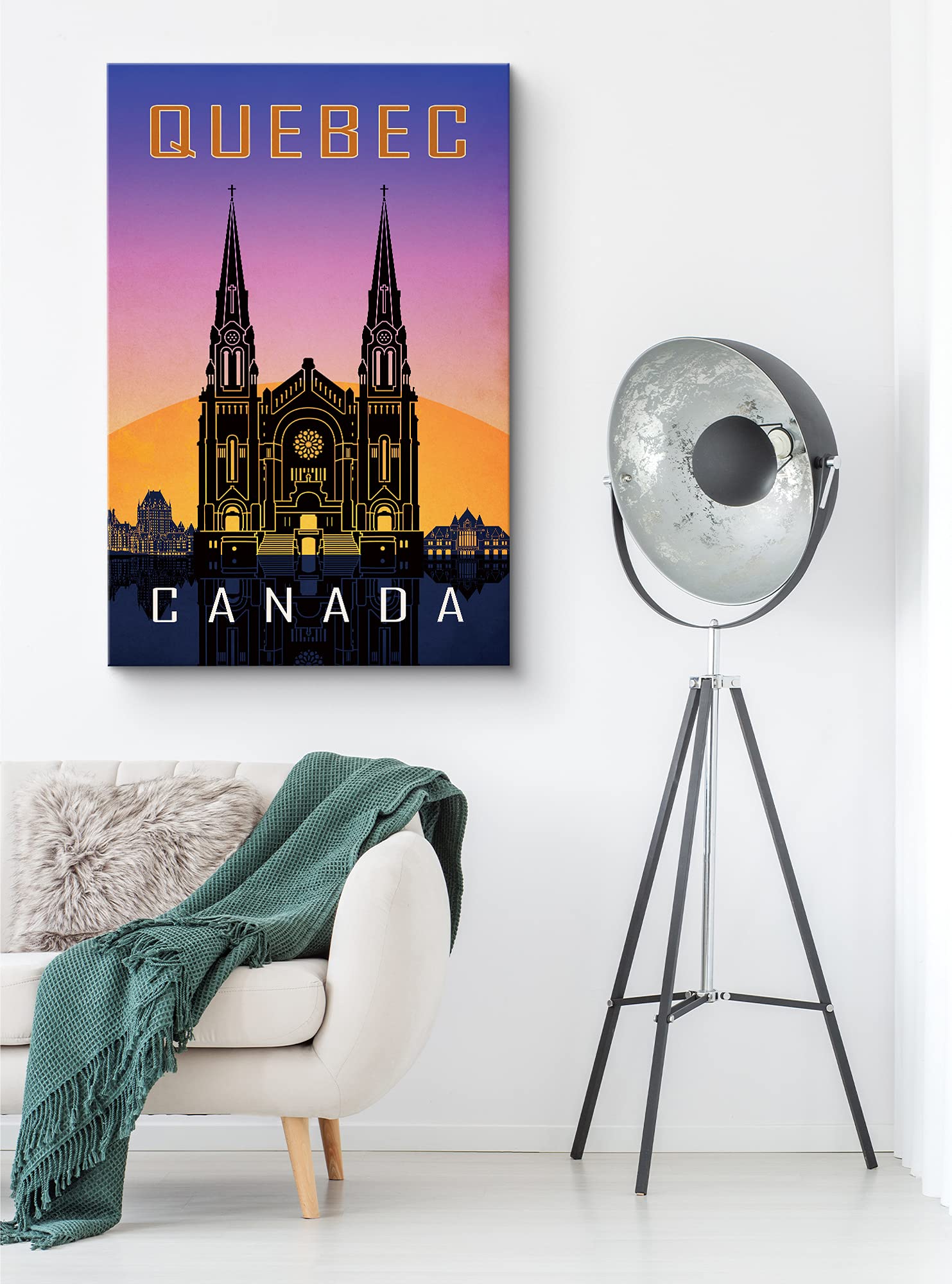 Nwt Canvas Print Wall Art Silhouette Of Cathedral In Quebec, Canada Architecture & Maps Cities Illustrations Modern Art Global L