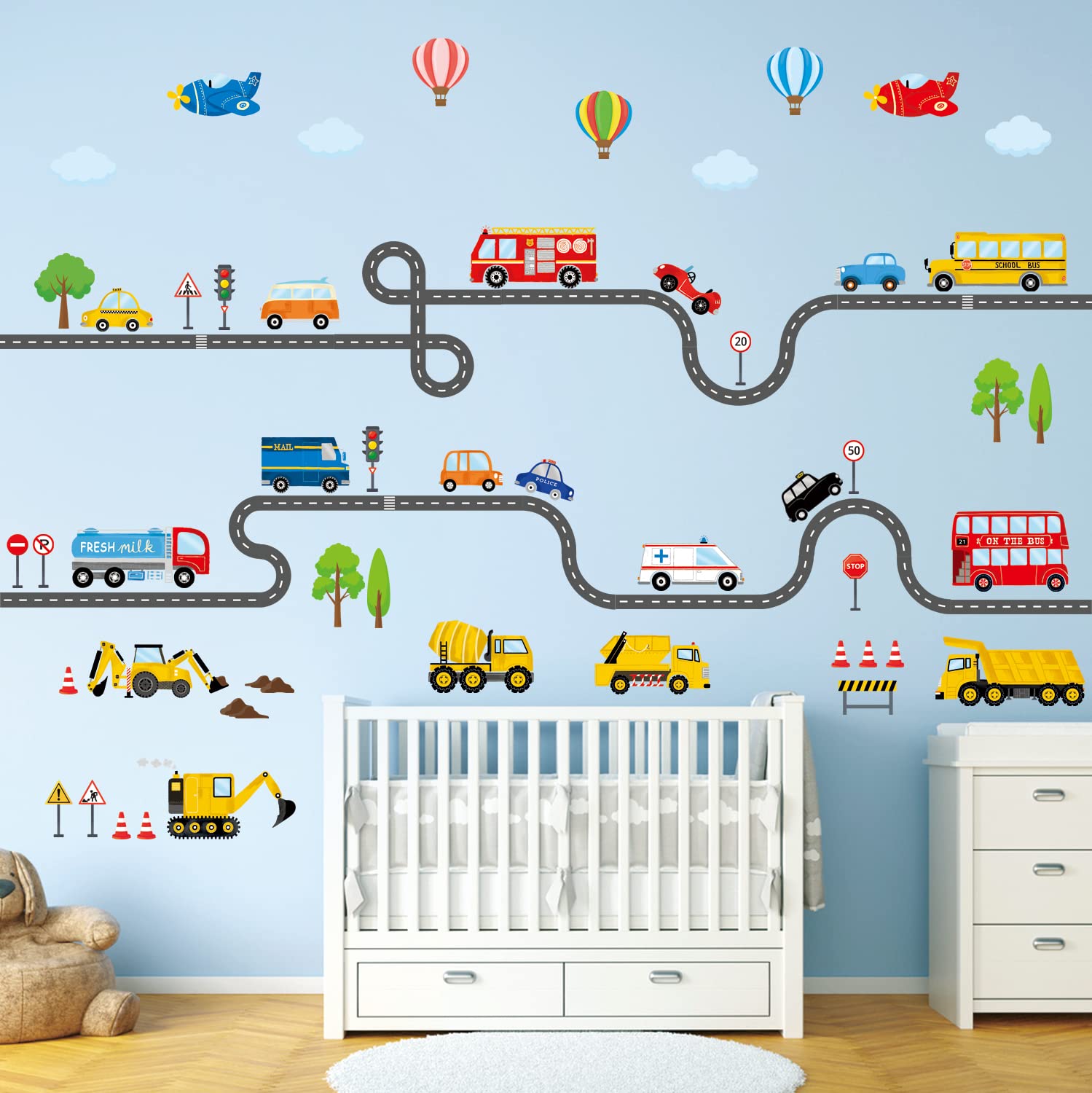Decowall Sg3-2308 Transports And Road Wall Stickers Decals Kids Peel And Stick Removable For Nursery Bedroom Living Room D  Cor