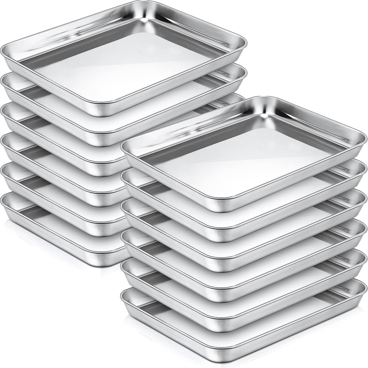 12 Pieces Baking Sheet Pan Cookie Sheet Set For Oven Stainless Steel Small Baking Pan 10 X 8 X 1 Inch Cake Toaster Roasting Meta