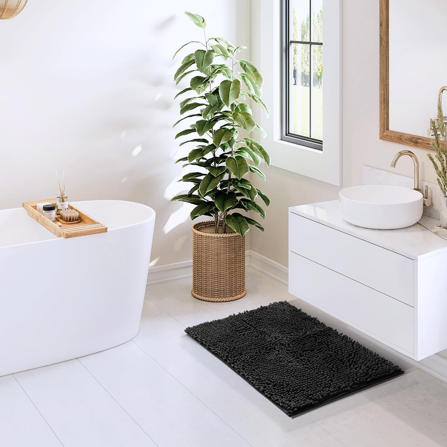 Hearth & Harbor Bathroom Rugs Sets 2 Piece, Chenille Bath Mat Set - Machine Washable Bath Mats For Bathroom Non-Slip Backing Rub