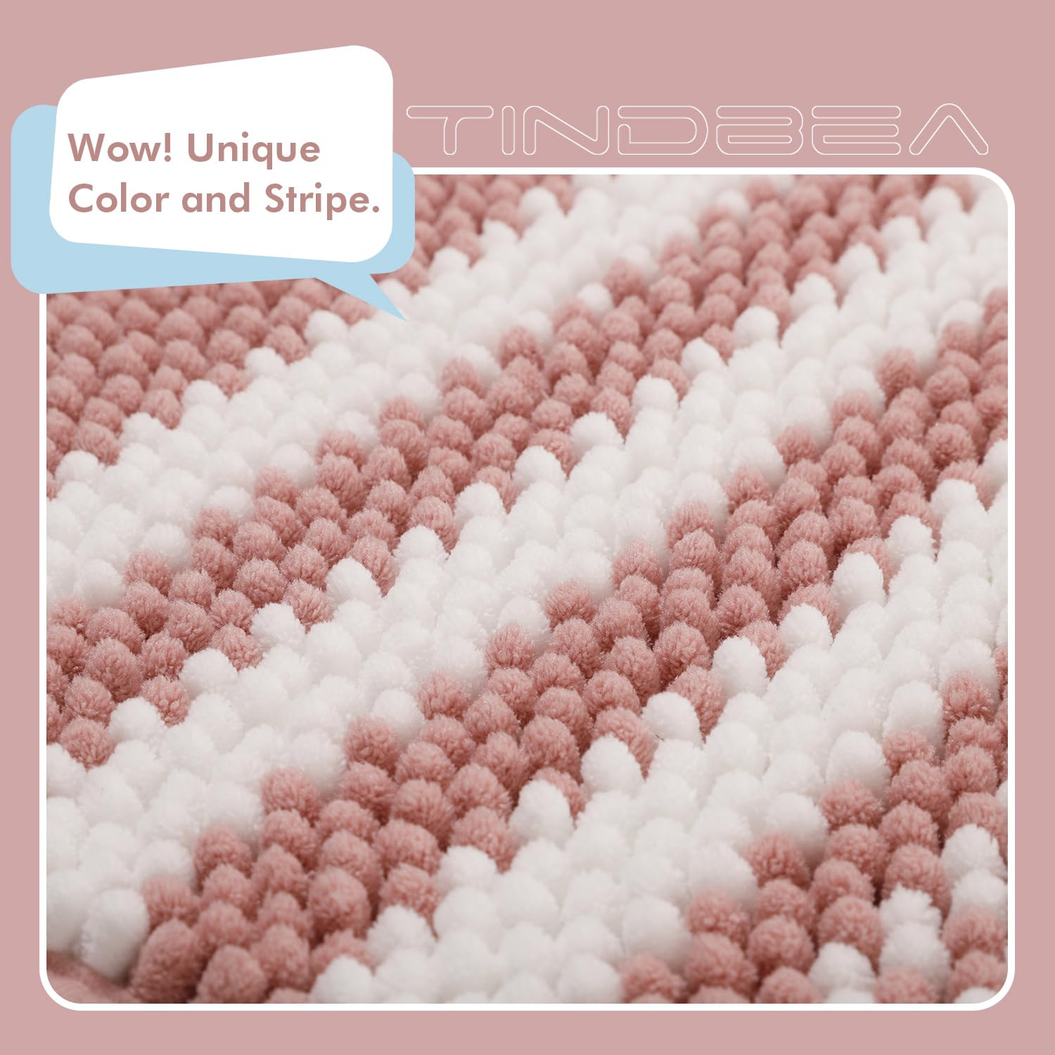 Tindbea Bathroom Rugs Set 2 Piece, Extra Soft And Absorbent Fluffy Striped Chenille Bath Mat Rug Set, Non Slip Bathroom Floor Ma
