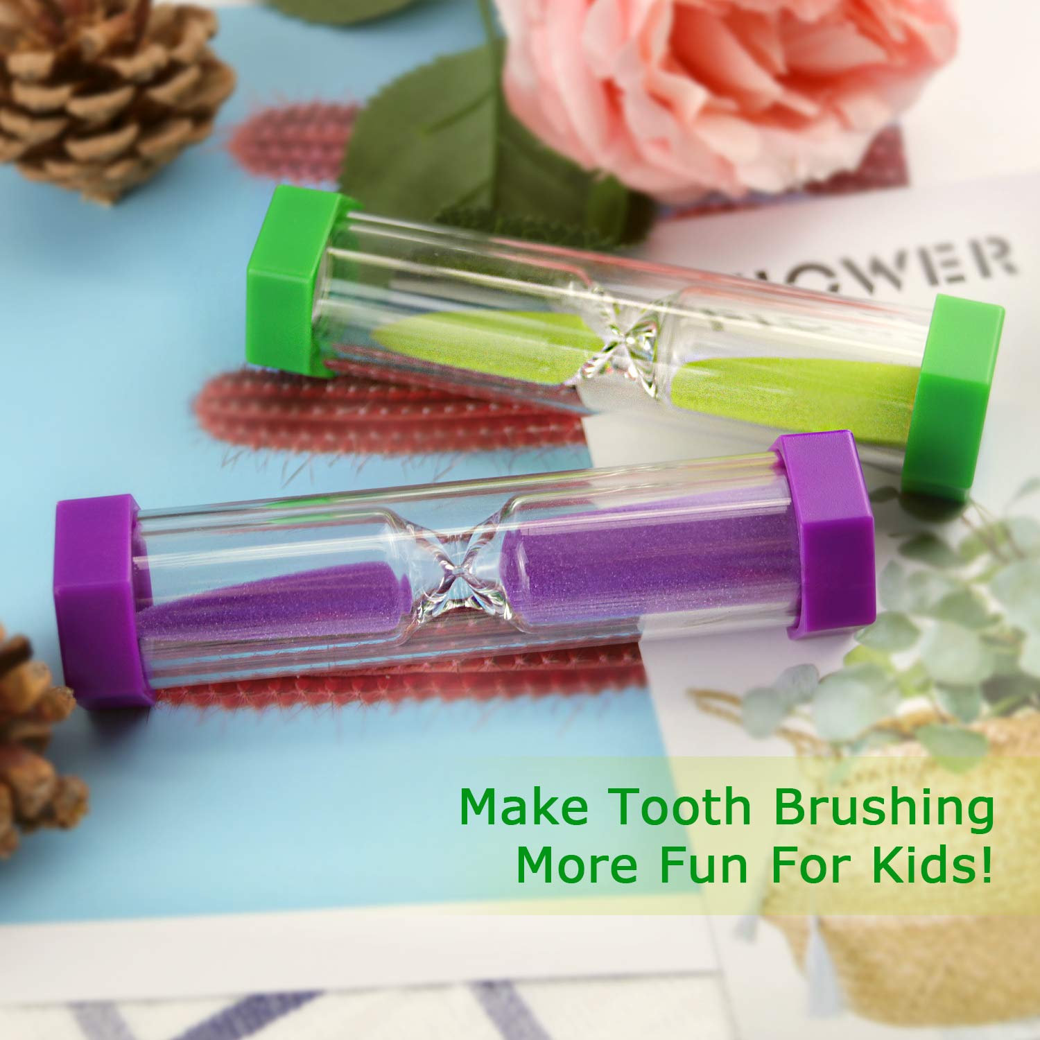 Jeowoqao Tooth Brushing Timers For Kids And Teens, 3 Minutes Hourglass Sand Timer For Brushing Tooth, Pack Of 2