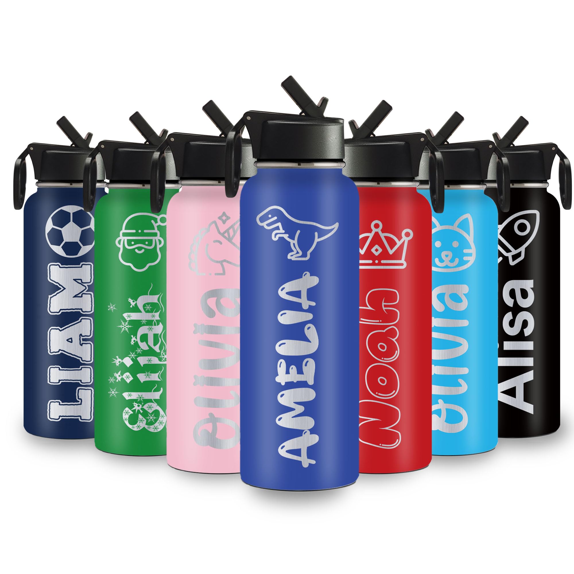 Personalized Water Bottles For Kids, 18 Oz Custom Name Insulated Water Bottle With Straw, Stainless Steel Reusable Waterbottle G