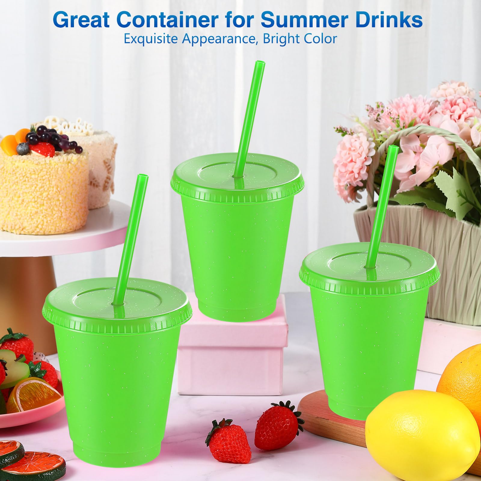 Rtteri 15 Pcs Valentine'S Day Reusable Kids Cups With Straws And Lids 16 Oz Glitter Kids Tumblers Plastic Party Favor Cups With
