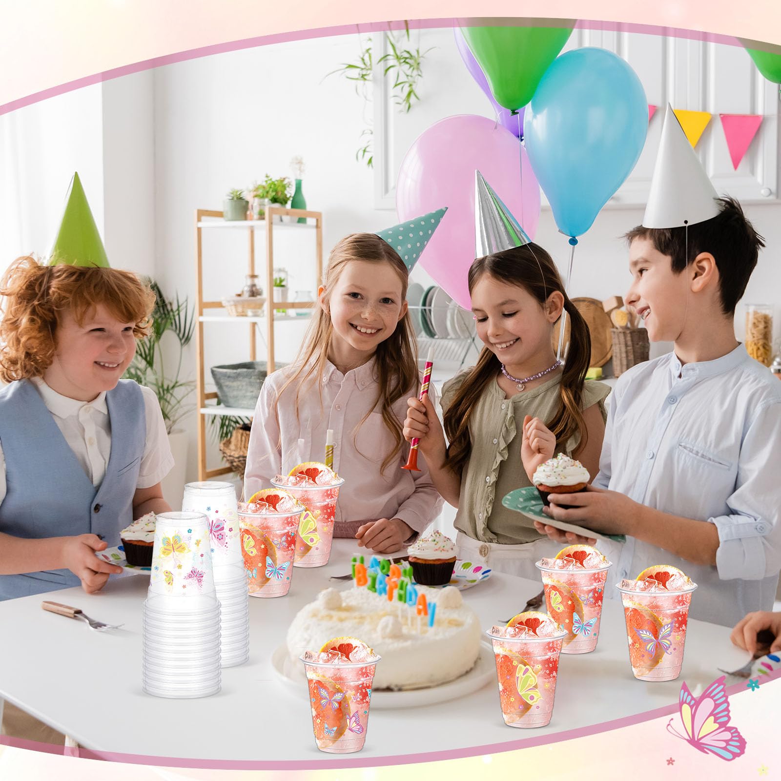 Yaomiao 50 Pieces Butterfly Plastic Cups 12 Oz Bulk Butterflies Clear Disposable Cups Butterfly Party Favor Drinking Beverage Cu