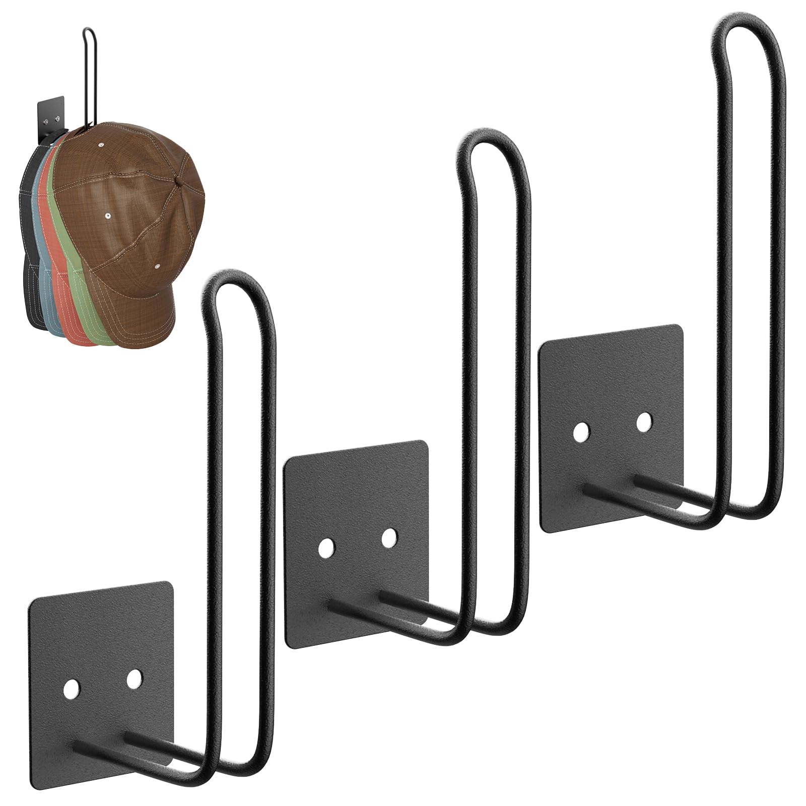 Hztint 3 Pack Anti-Rust Hat Rack, Hat Organizer For Baseball Caps, No Drilling Adhesive/Drilling Hat Holder Storage Organizer Fo