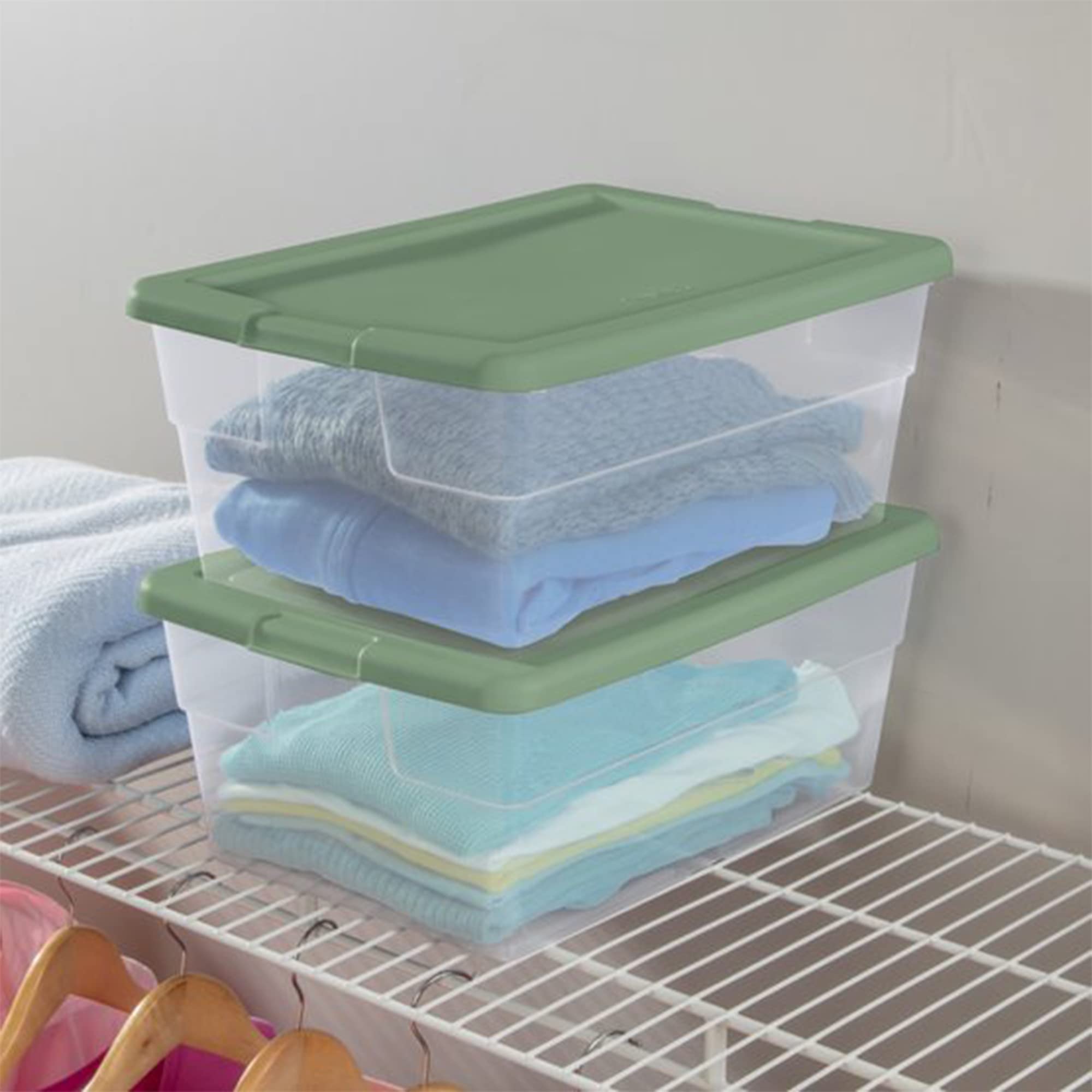 Sterilite 2 Pack Storage Boxes, Clear Plastic Stackable Bins, 16 Quart, Marine Blue