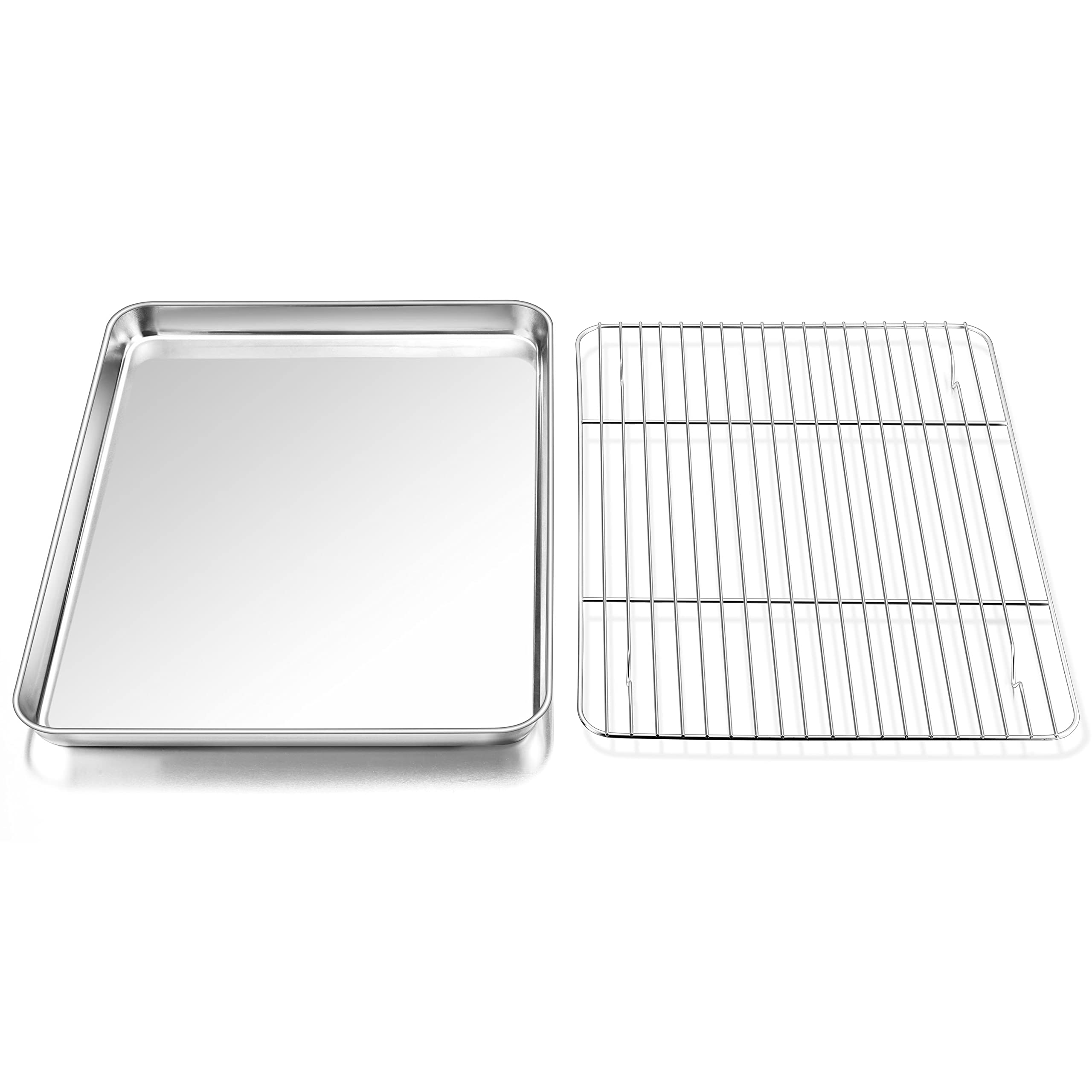 Toaster Oven Pan And Rack Set,P&P Chef Toaster Oven Tray With Broiler Rack, Rectangle 12.5X9.7X1, Non Toxic & Healthy, Heavy Dut